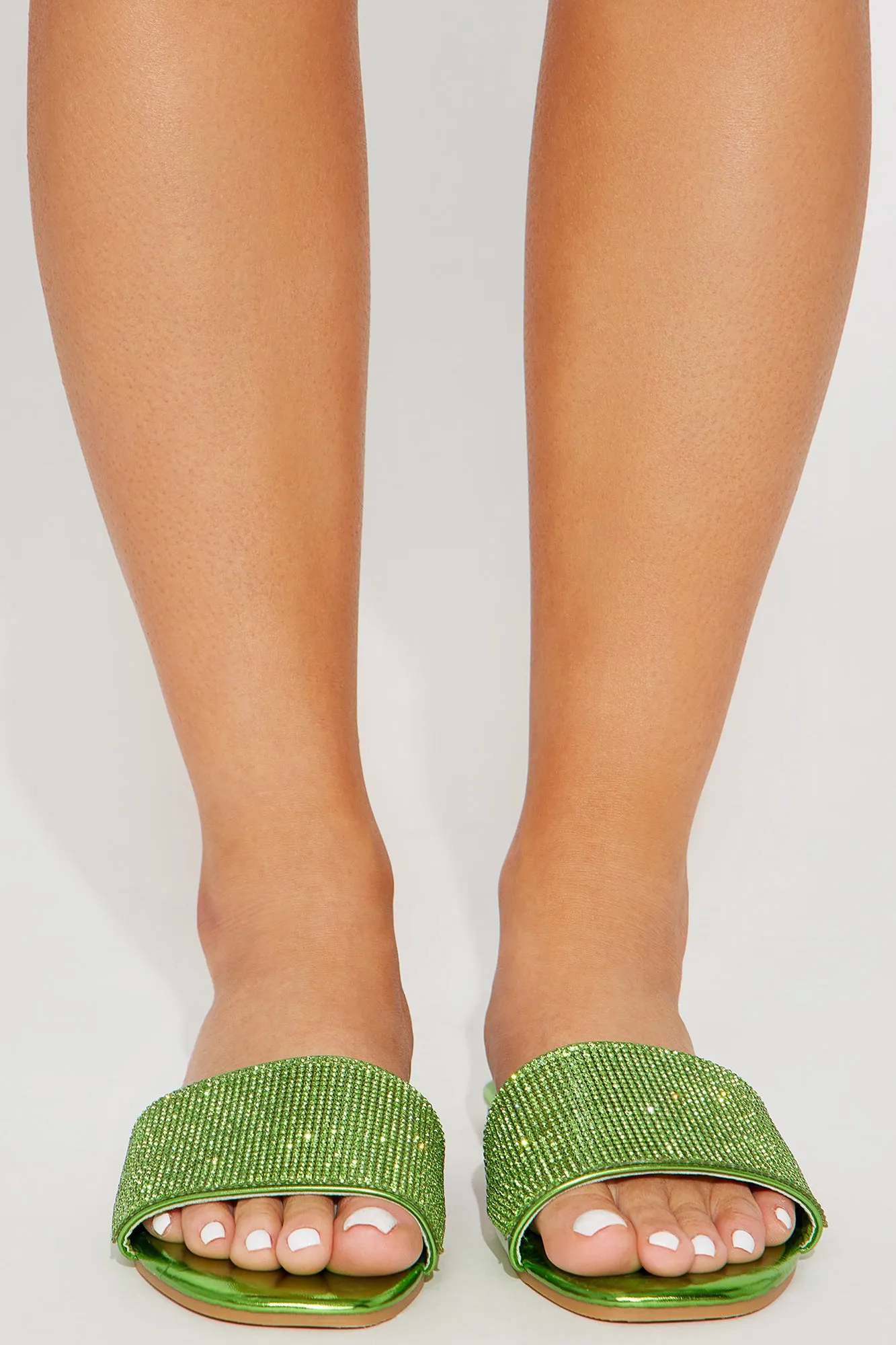 Amina Embellished Flat Sandals - Green