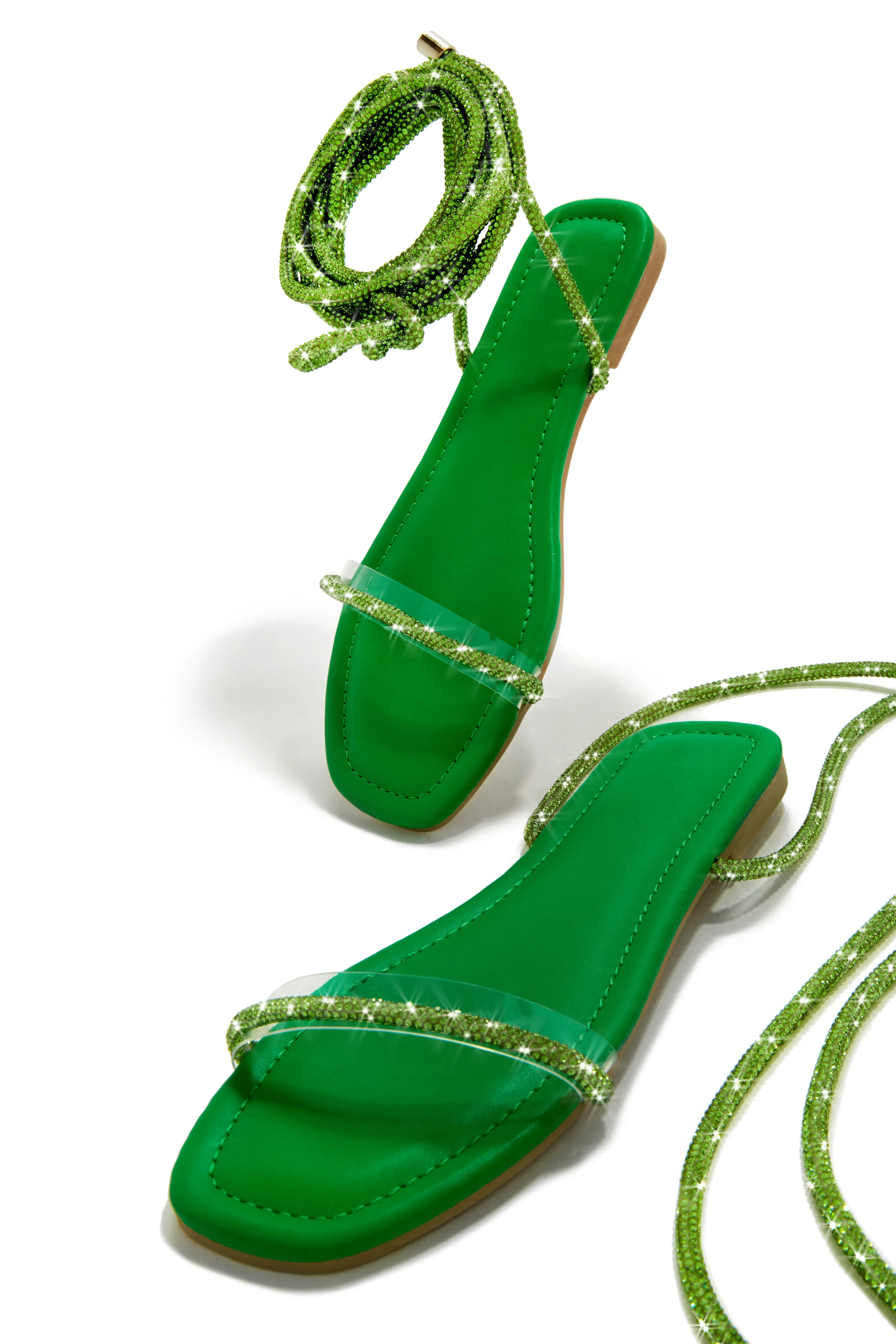 Aruba Island Embellished Lace Up Sandals - Green