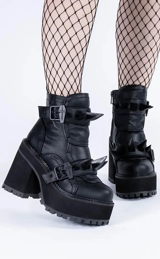 ASSAULT-72 Black Vegan Leather Ankle Boots