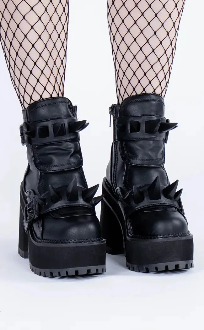 ASSAULT-72 Black Vegan Leather Ankle Boots