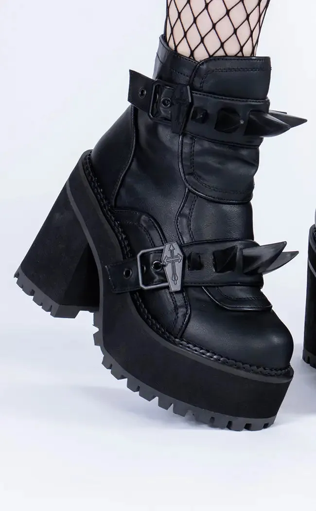 ASSAULT-72 Black Vegan Leather Ankle Boots