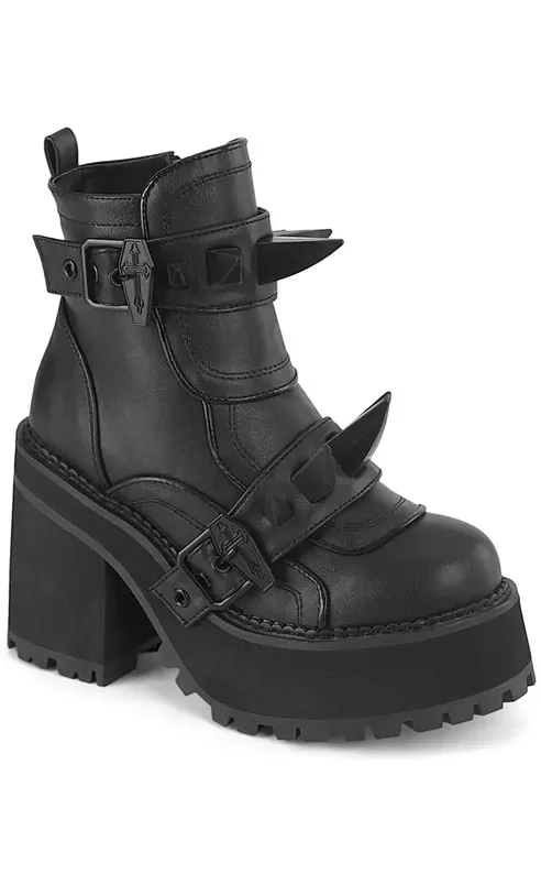 ASSAULT-72 Black Vegan Leather Ankle Boots