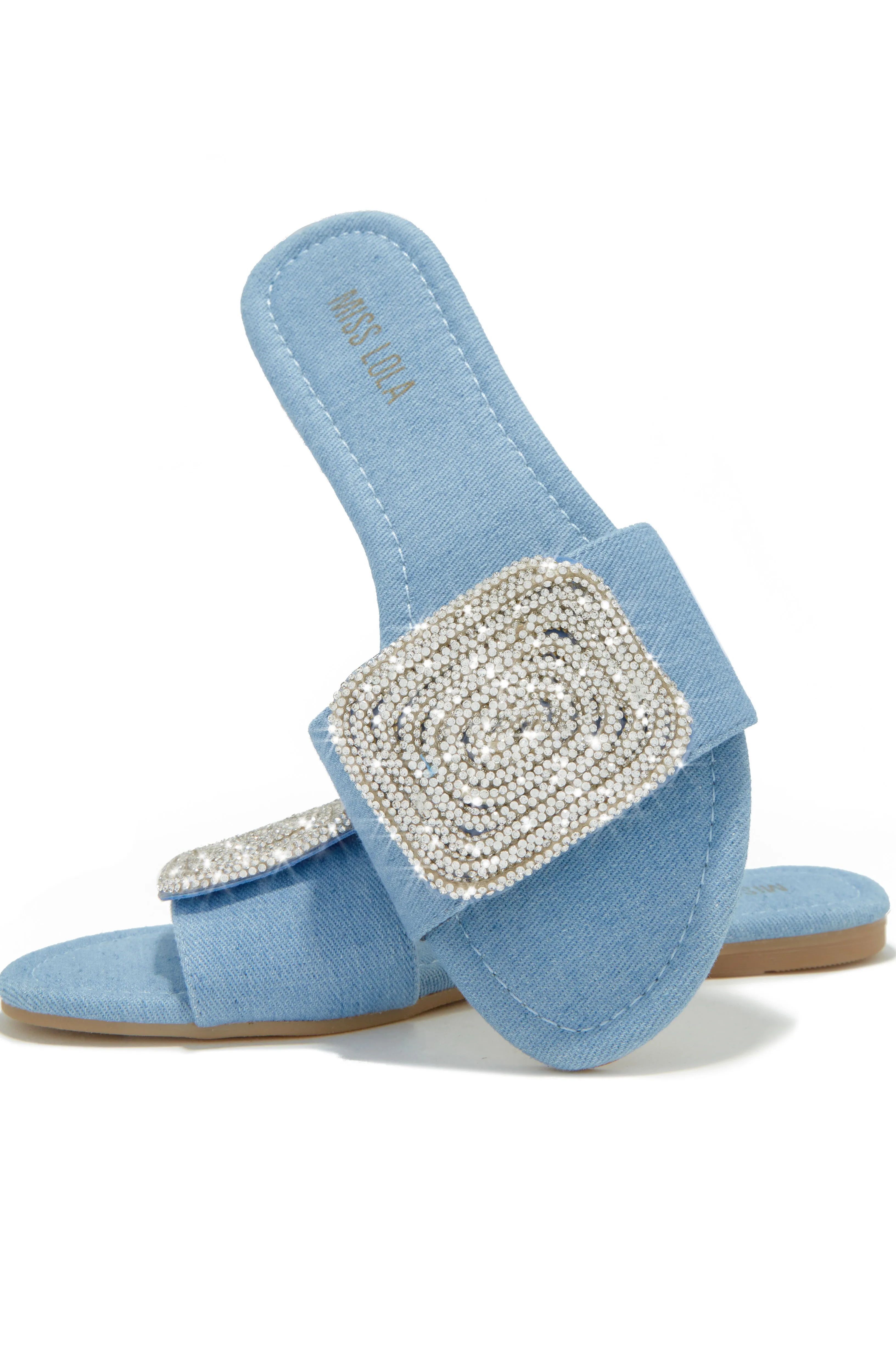 Beach Cocktail Embellished Slip On Sandals - Denim