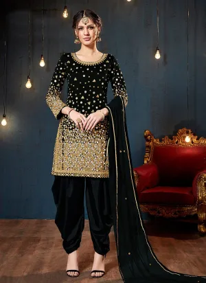 Black Embroidered Traditional Patiala Suit