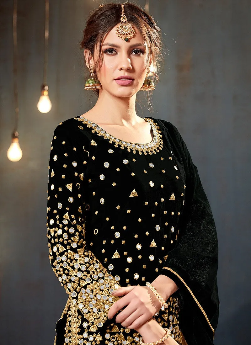 Black Embroidered Traditional Patiala Suit