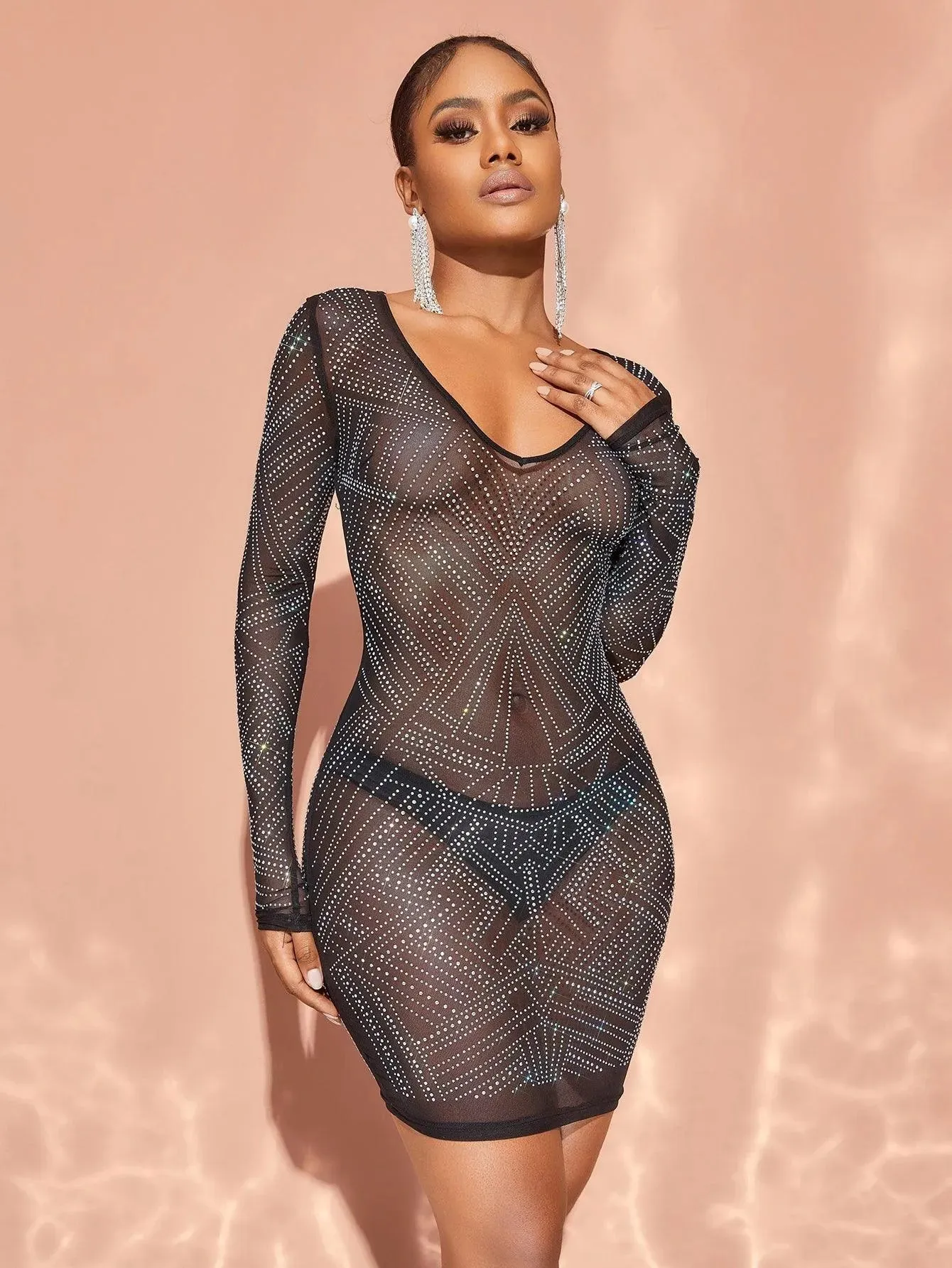 Chic Geometric Glamour Mesh Mini Dress