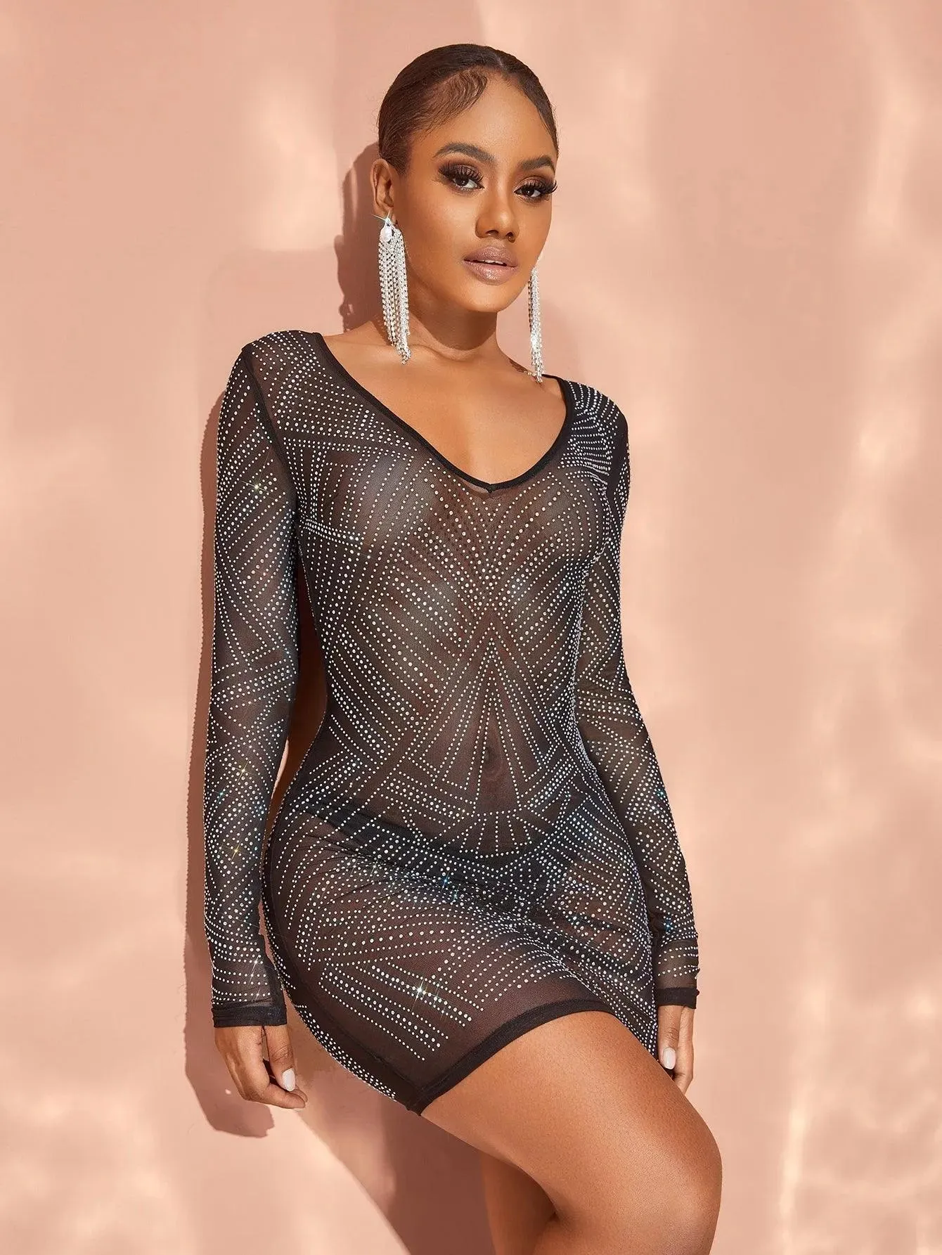 Chic Geometric Glamour Mesh Mini Dress