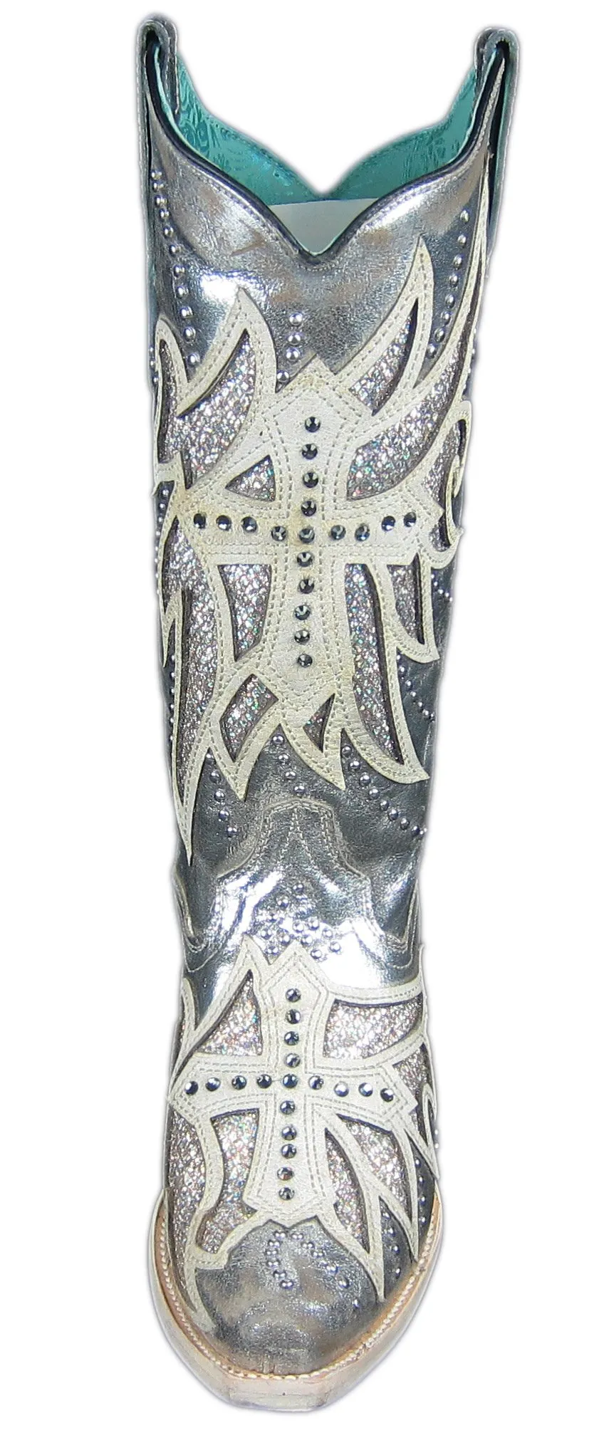 CORRAL Ladies Boots Laser Inlay Embroidered Studded, Silver E1546