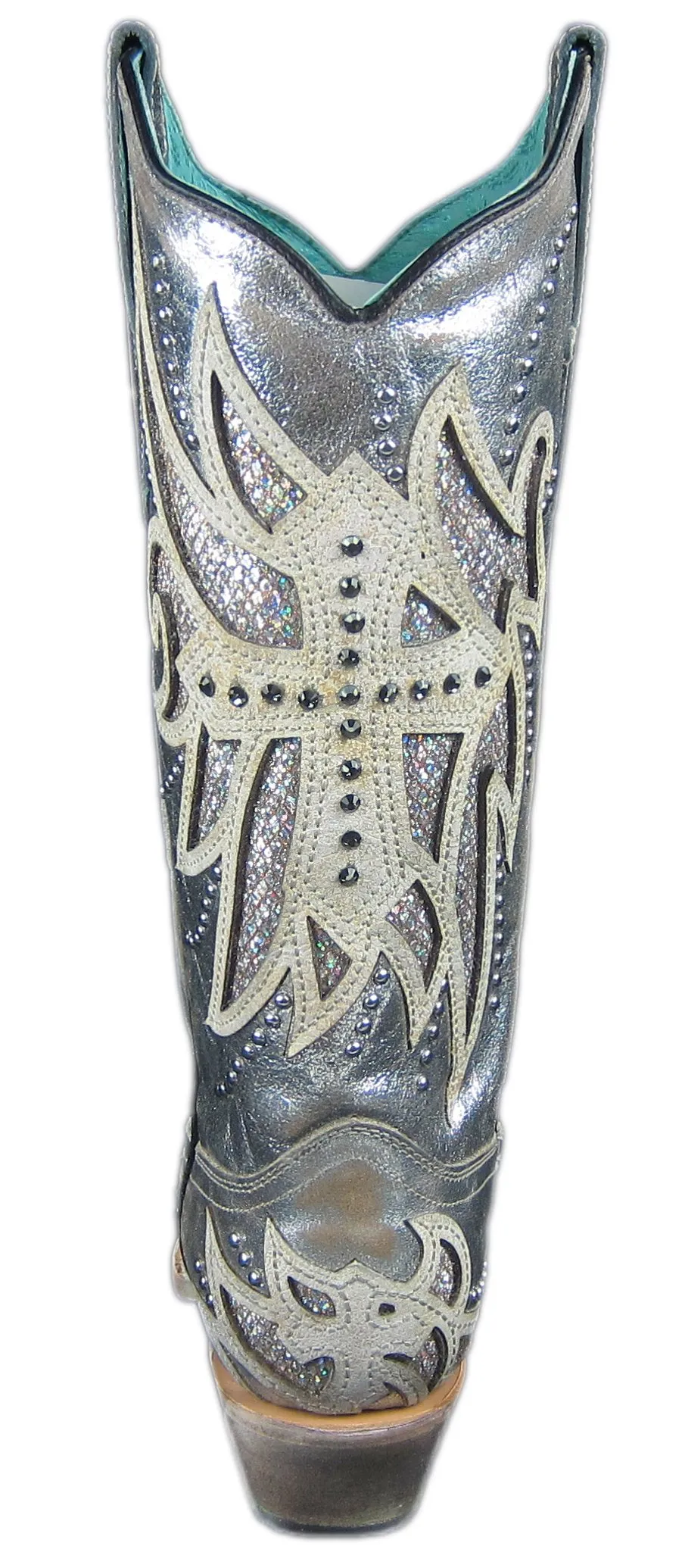 CORRAL Ladies Boots Laser Inlay Embroidered Studded, Silver E1546