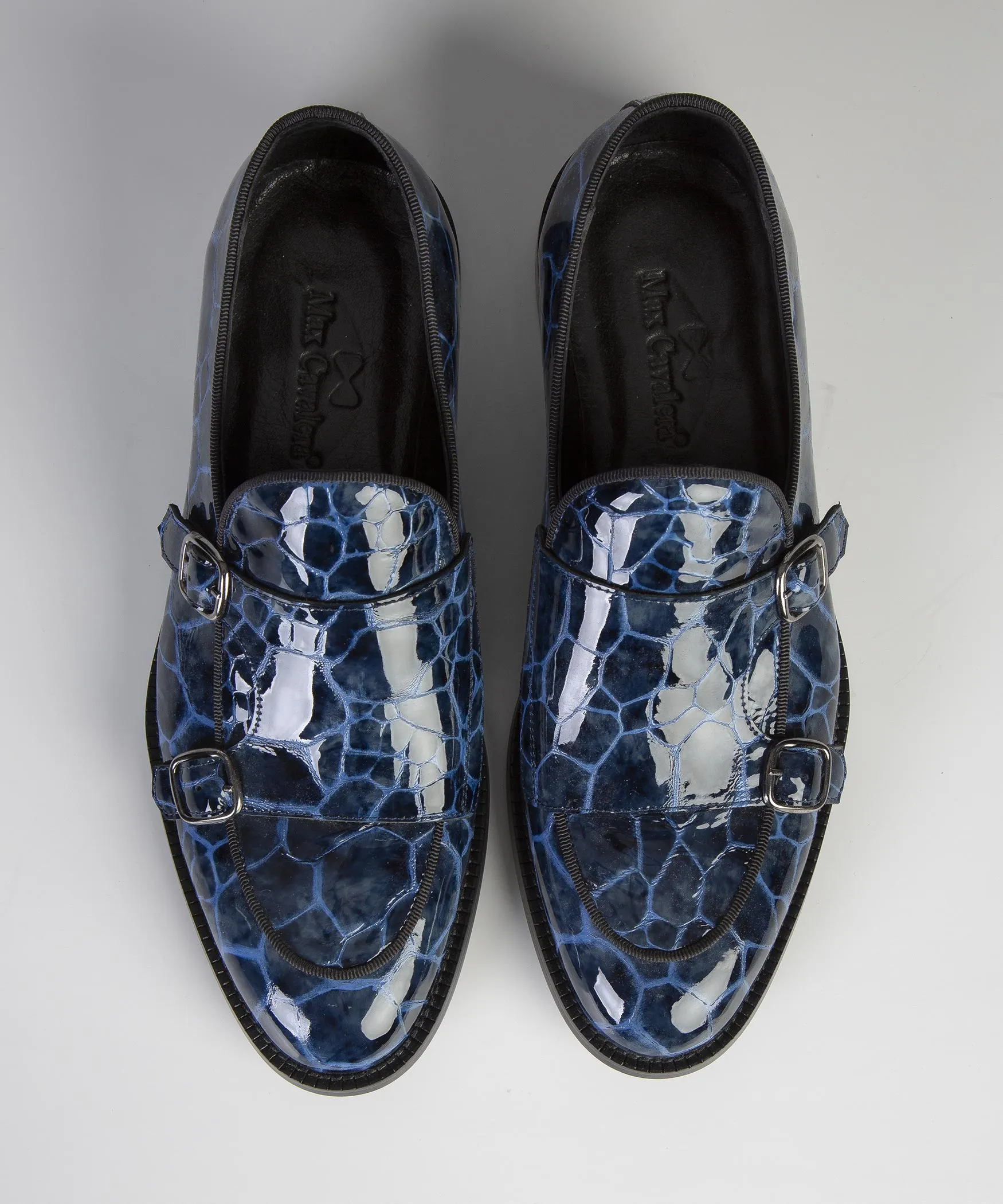 Crocodile Print Blue Leather Loafers for Men