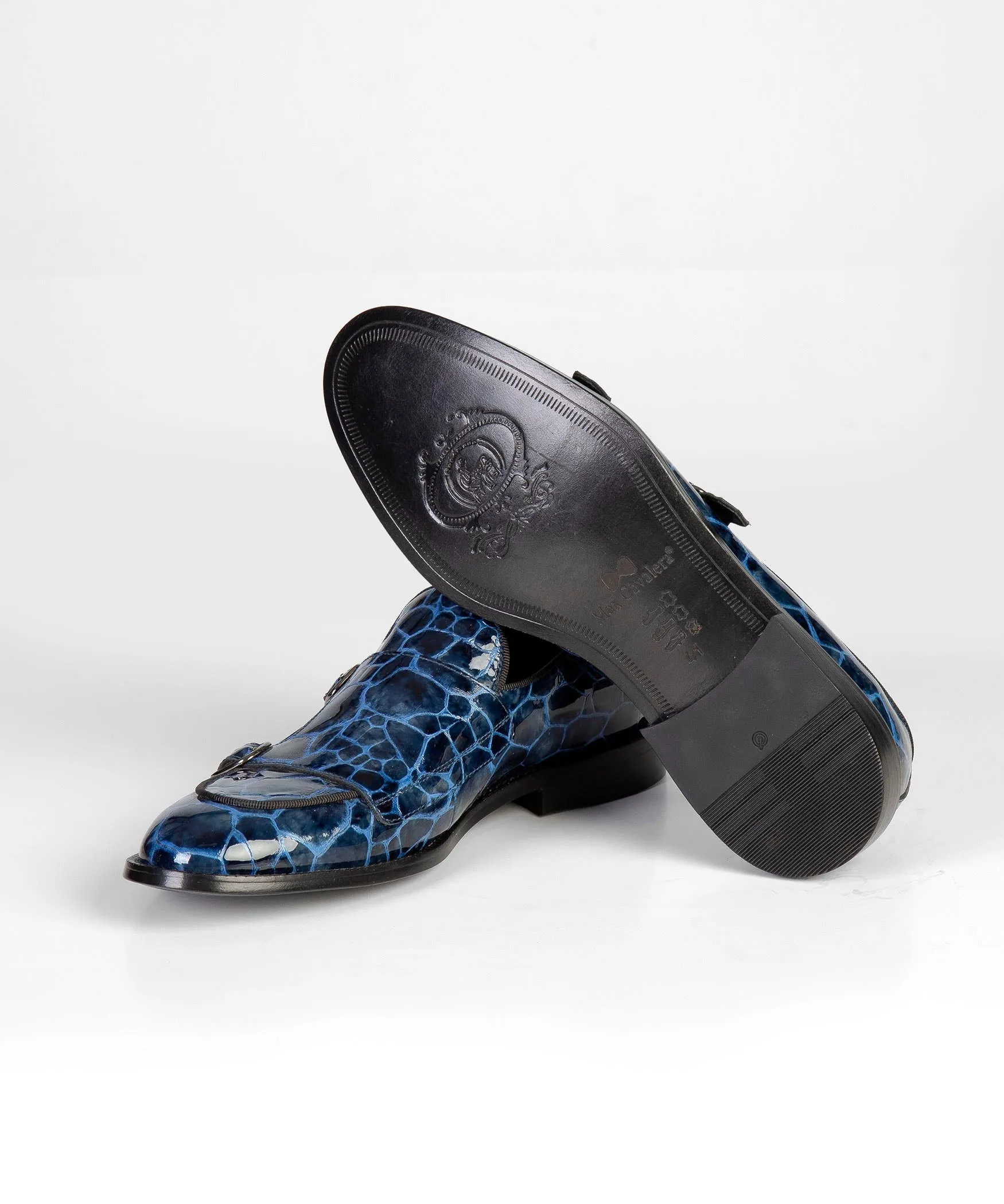 Crocodile Print Blue Leather Loafers for Men