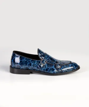 Crocodile Print Blue Leather Loafers for Men