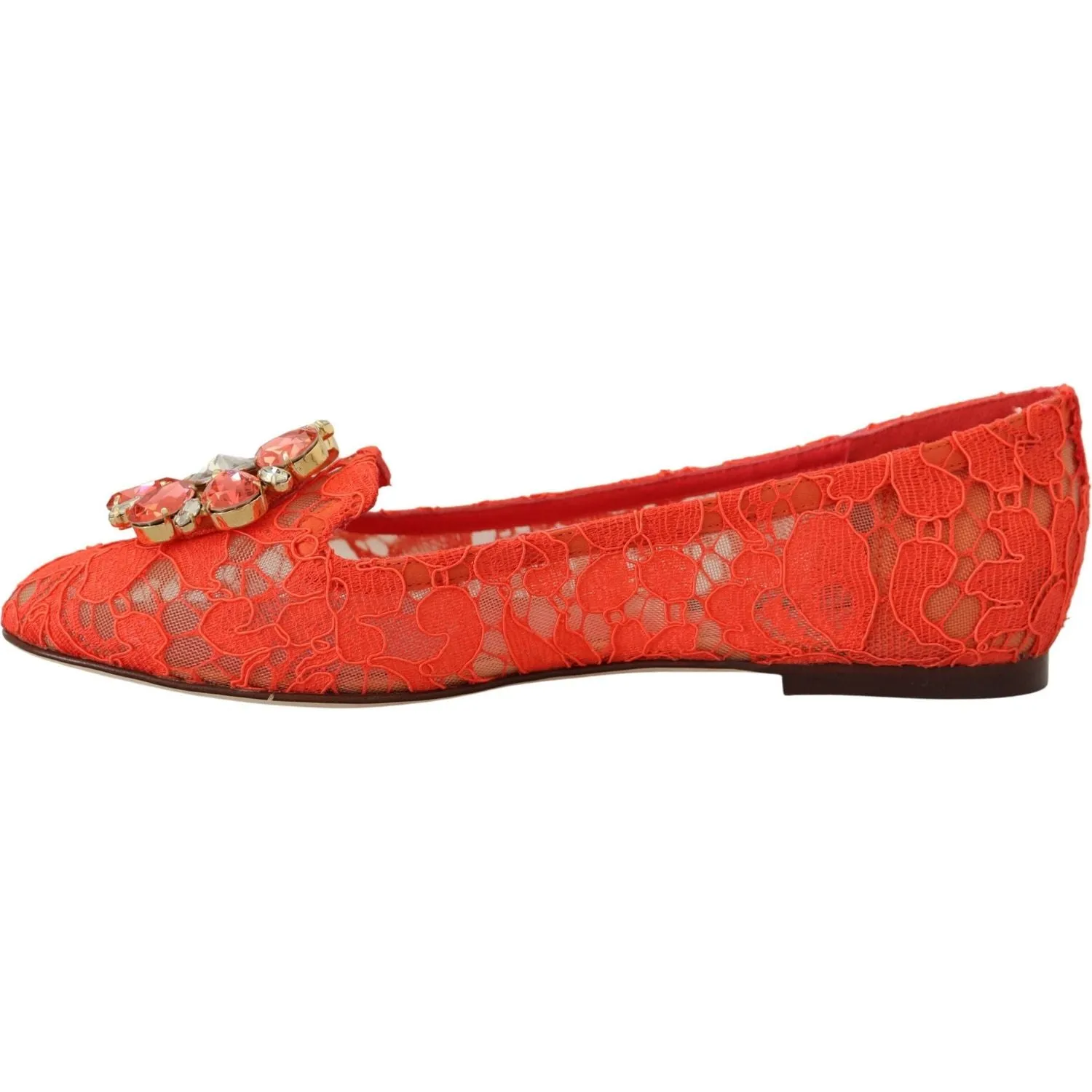 Dolce & Gabbana Elegant Lace Vally Flats in Coral Red