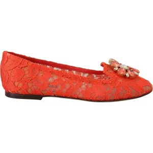 Dolce & Gabbana Elegant Lace Vally Flats in Coral Red