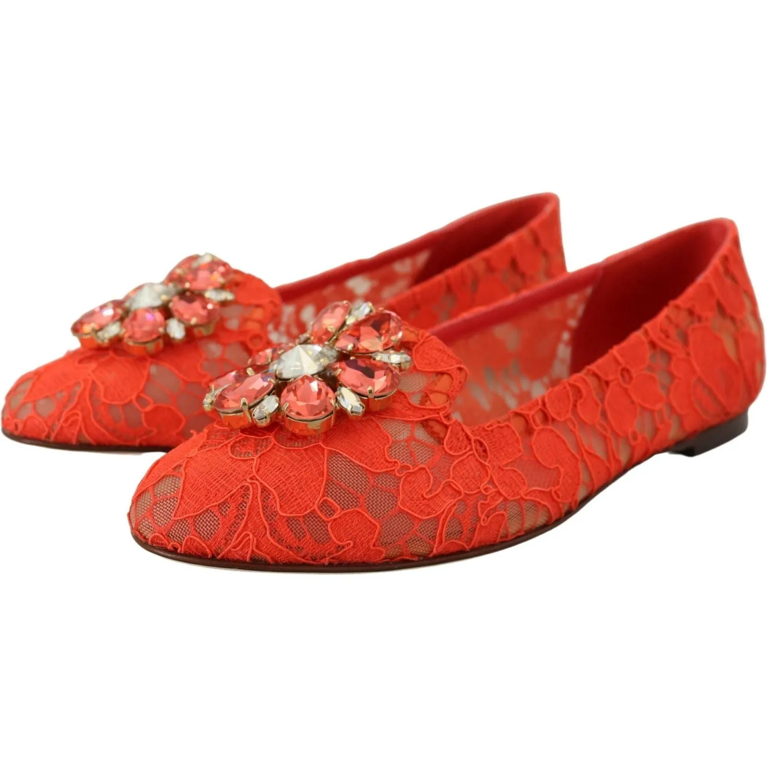 Dolce & Gabbana Elegant Lace Vally Flats in Coral Red