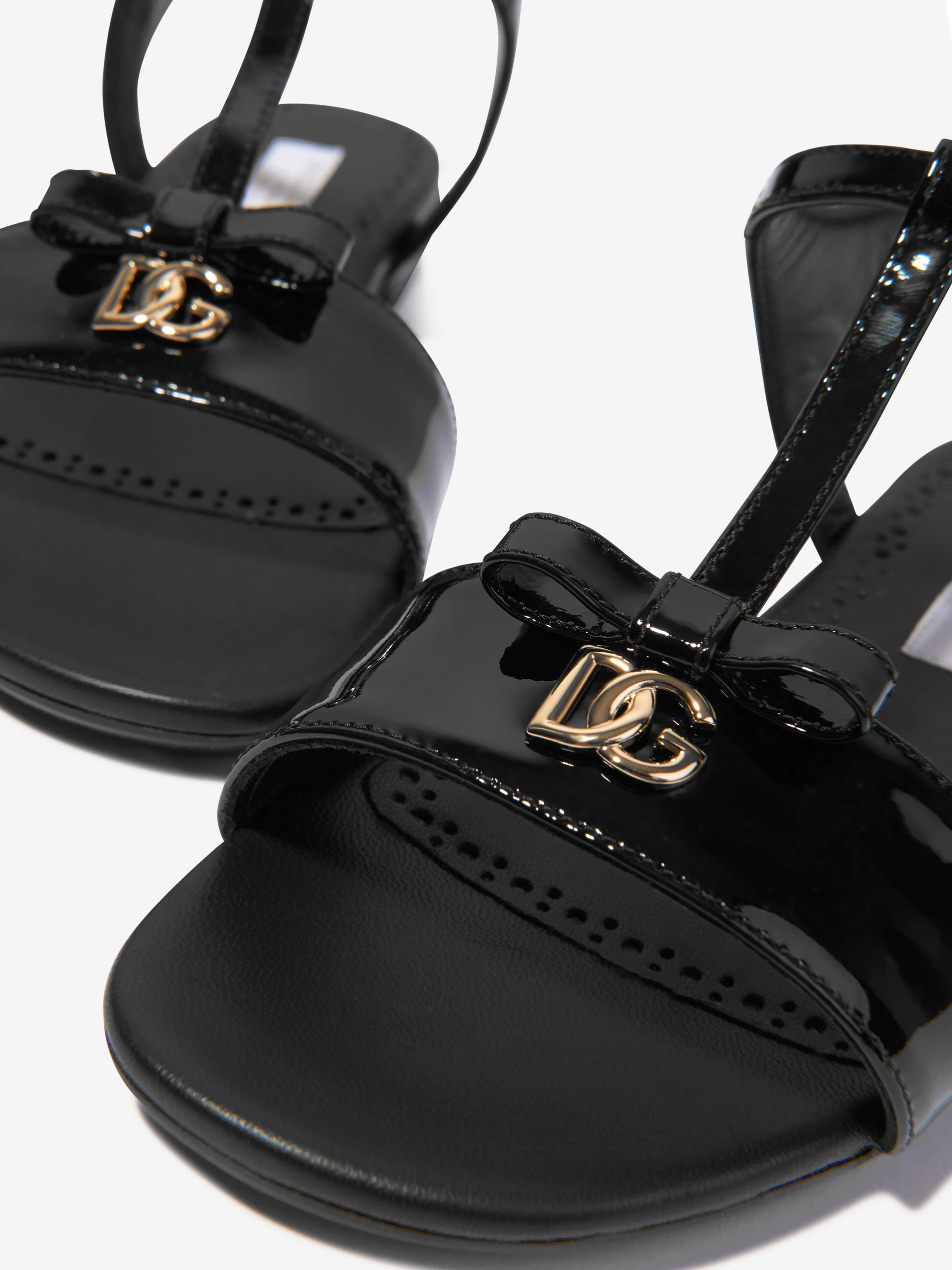 Dolce & Gabbana Girls Patent Leather Logo Sandals in Black