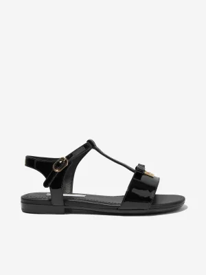 Dolce & Gabbana Girls Patent Leather Logo Sandals in Black