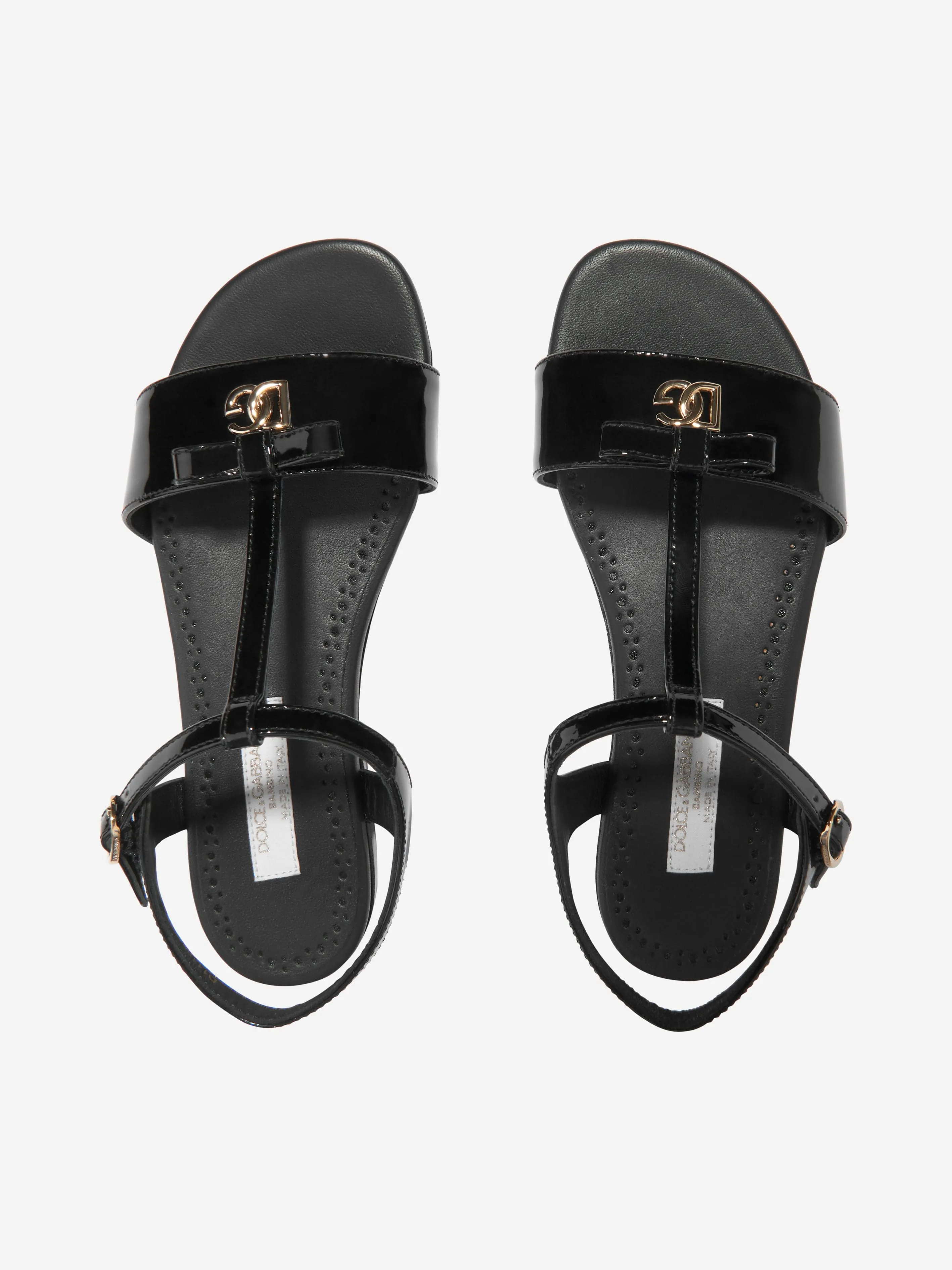 Dolce & Gabbana Girls Patent Leather Logo Sandals in Black