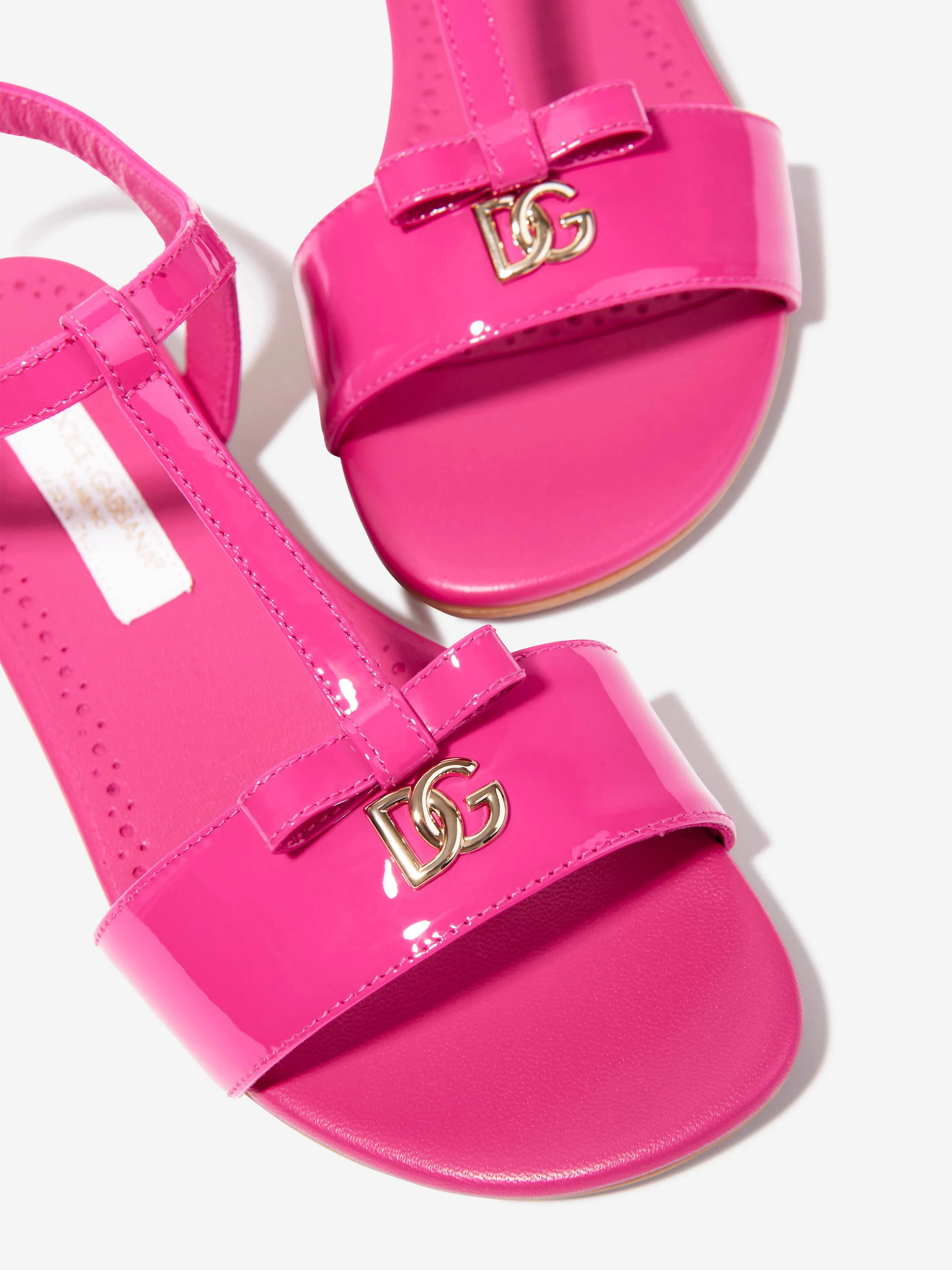 Dolce & Gabbana Girls Patent Leather Logo Sandals in Pink