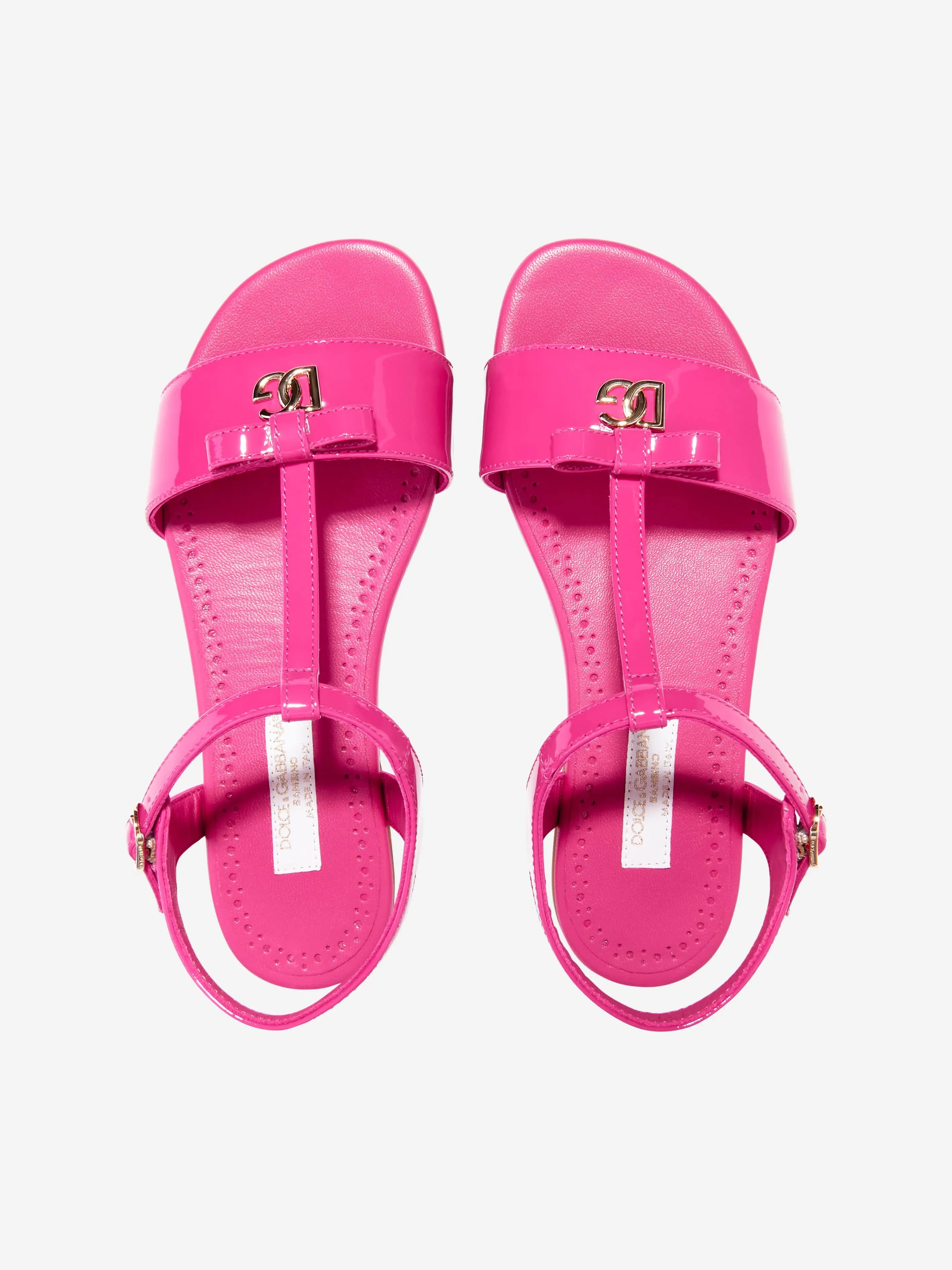 Dolce & Gabbana Girls Patent Leather Logo Sandals in Pink