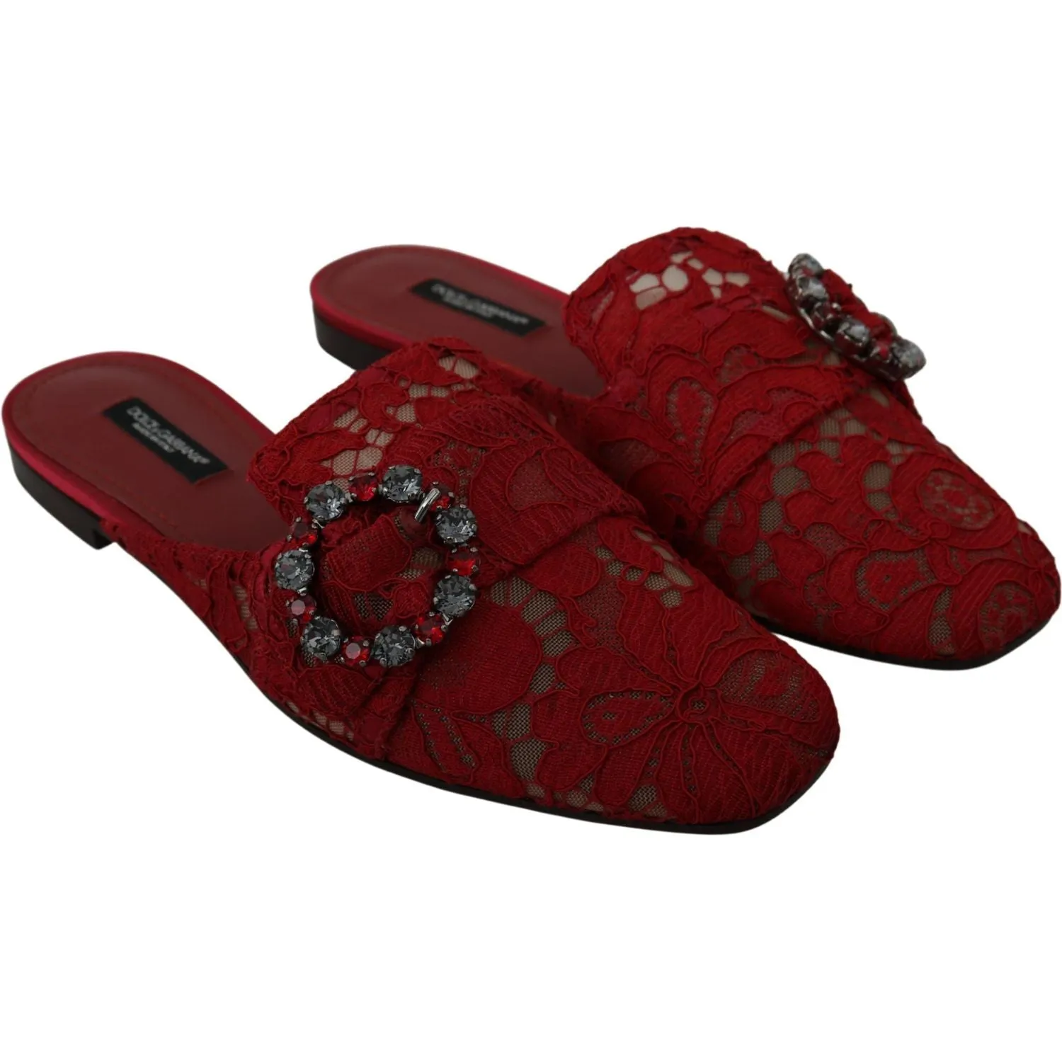 Dolce & Gabbana Radiant Red Slide Flats with Crystal Embellishments