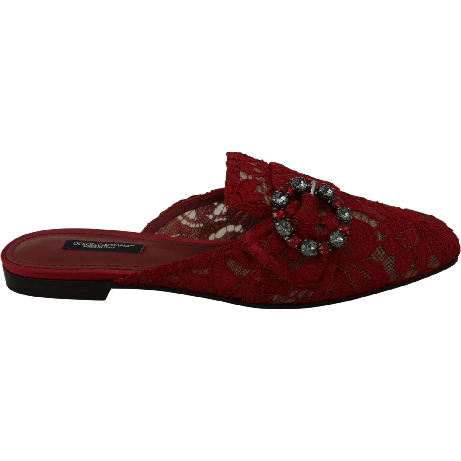 Dolce & Gabbana Radiant Red Slide Flats with Crystal Embellishments