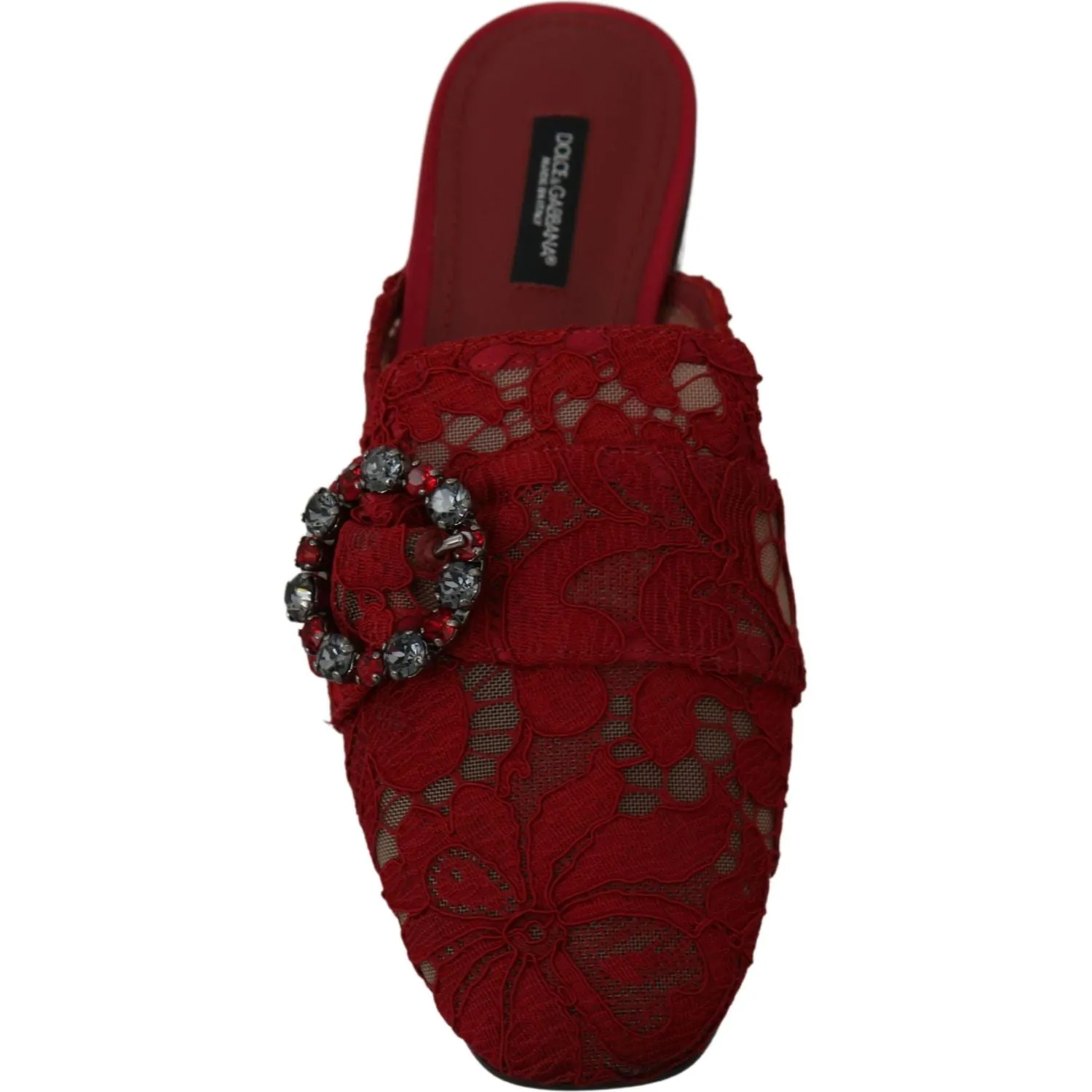 Dolce & Gabbana Radiant Red Slide Flats with Crystal Embellishments