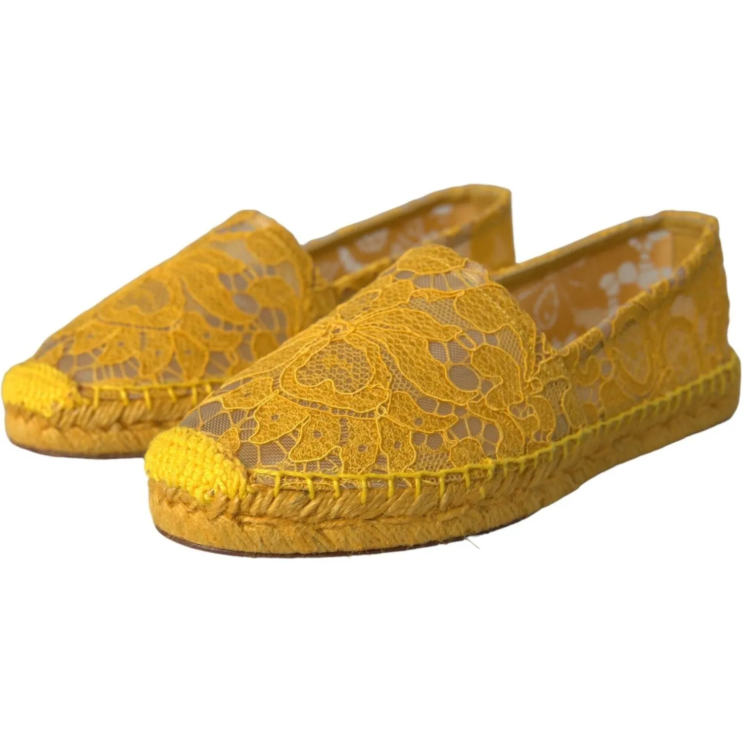 Dolce & Gabbana Yellow Taormina Lace Espadrille Loafers Flats Shoes