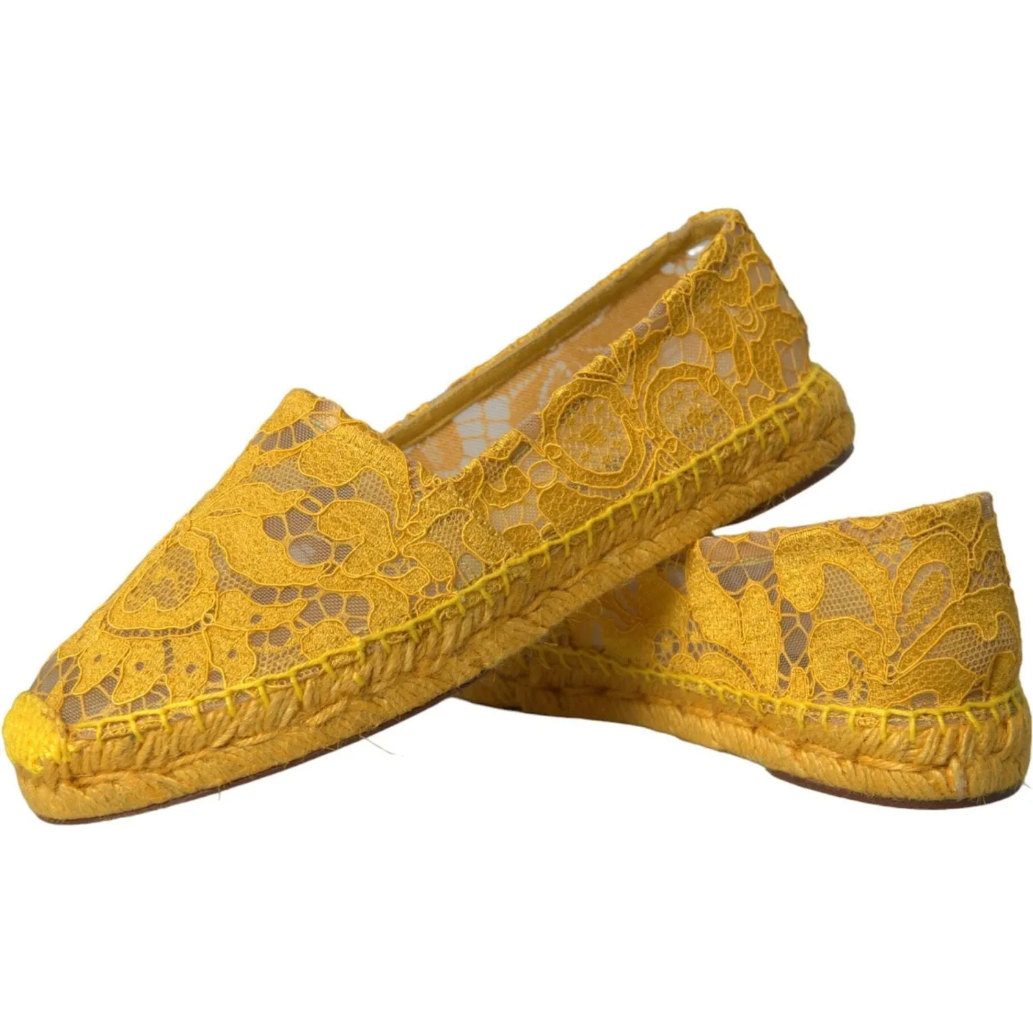 Dolce & Gabbana Yellow Taormina Lace Espadrille Loafers Flats Shoes