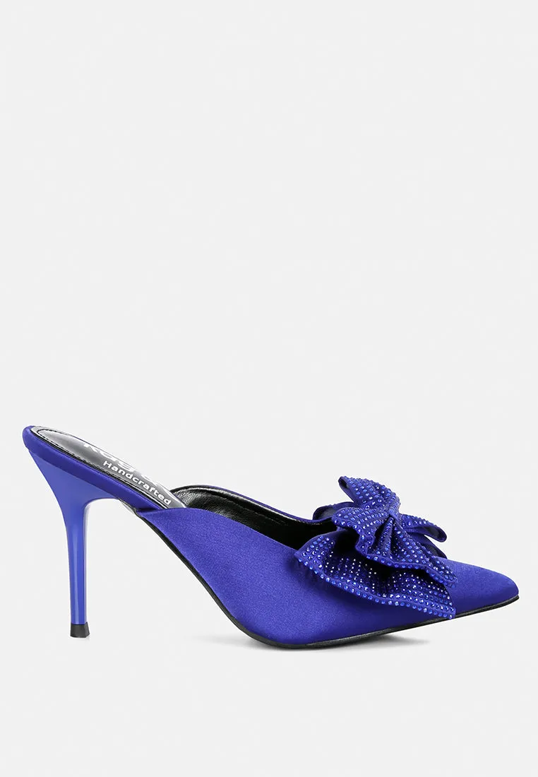 ELISDA Blue Embellished Bow High Heel Mules