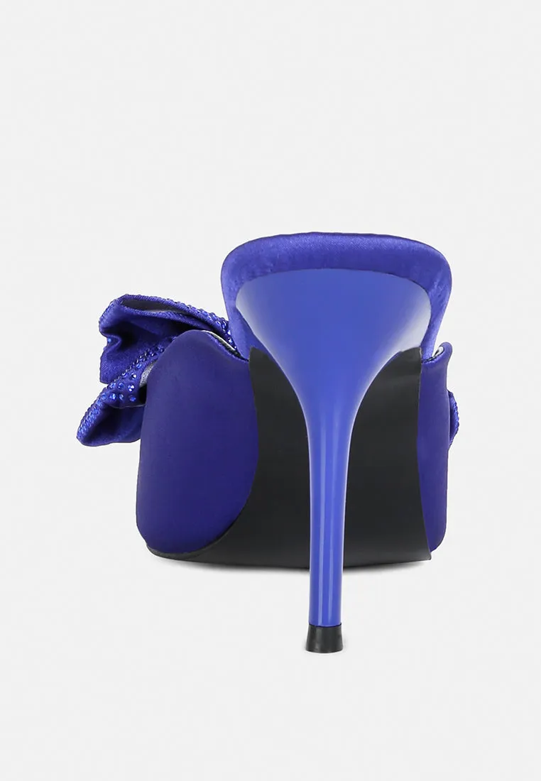 ELISDA Blue Embellished Bow High Heel Mules