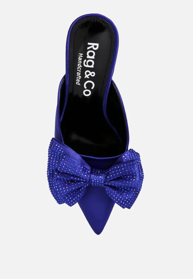 ELISDA Blue Embellished Bow High Heel Mules