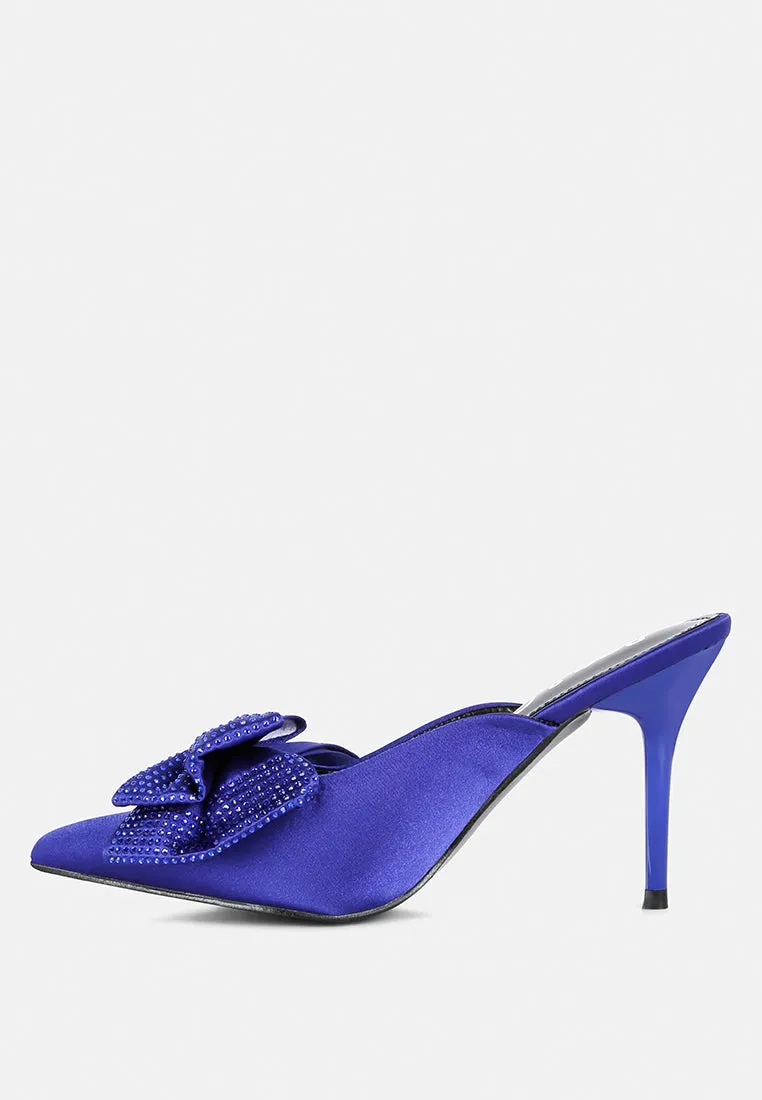 ELISDA Blue Embellished Bow High Heel Mules