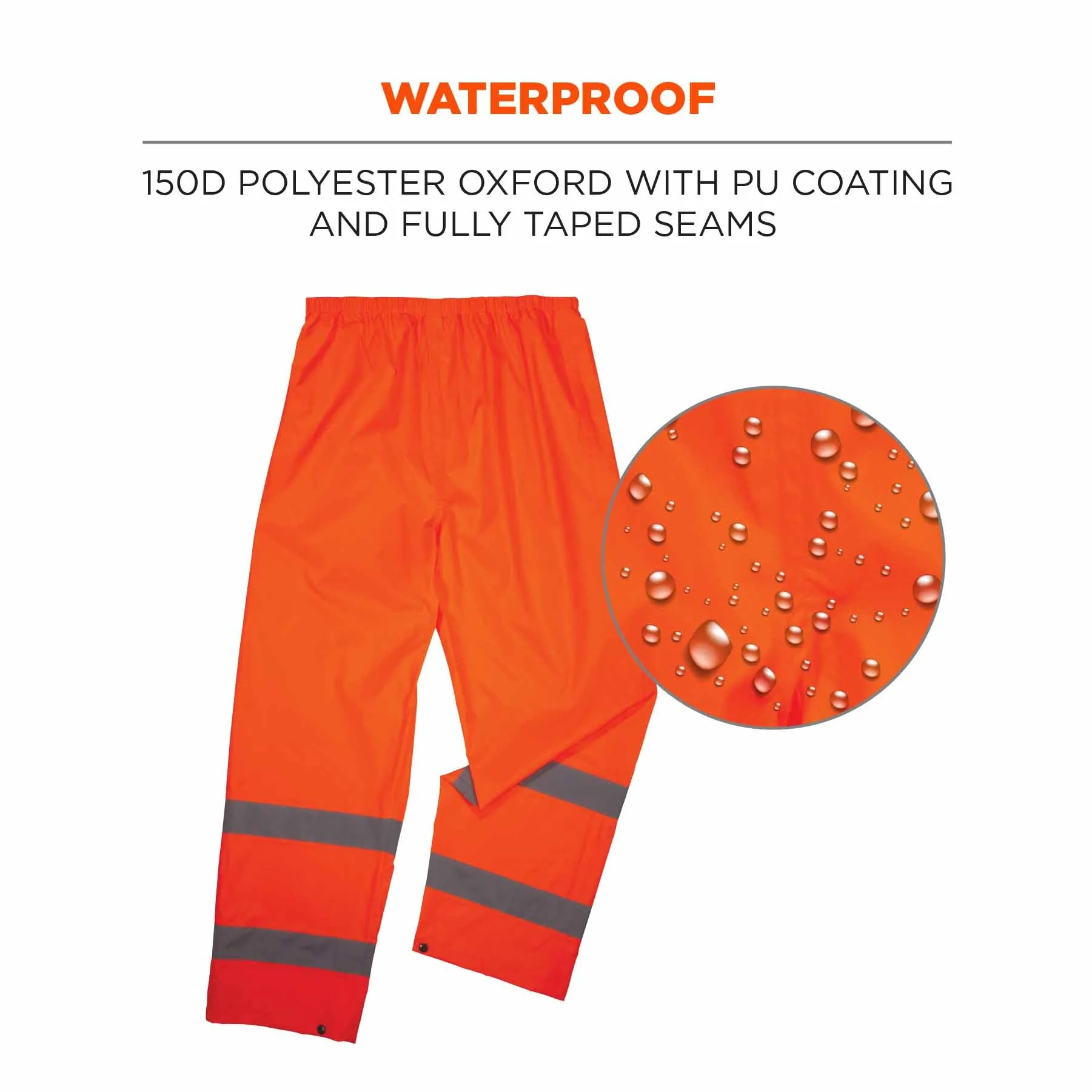 Ergodyne 25445 8916 XL Orange Class E Lightweight Hi-Vis Rain Pants