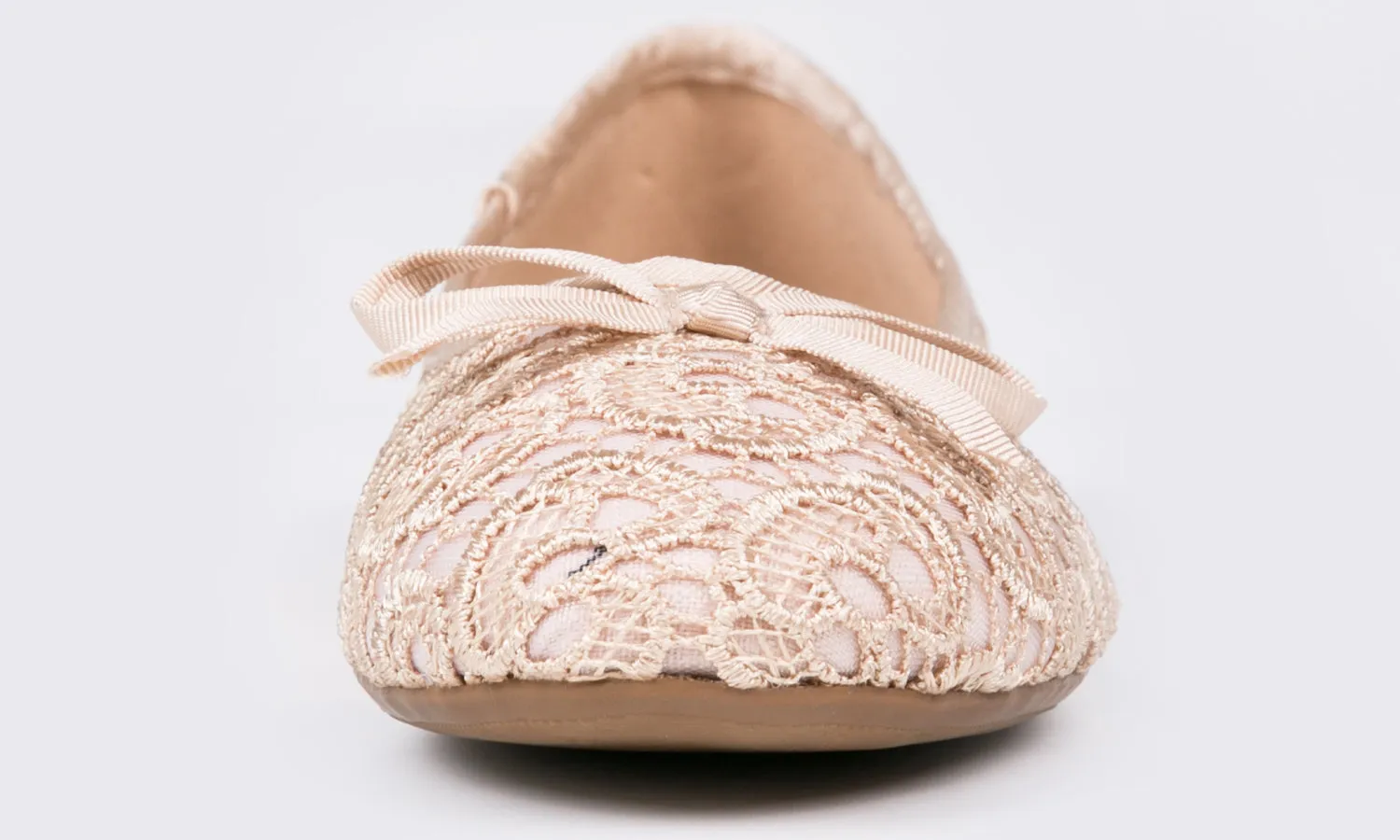 Feversole Round Toe Lace Ballet Crochet Flats Nude Women's Comfy Breathable Shoes