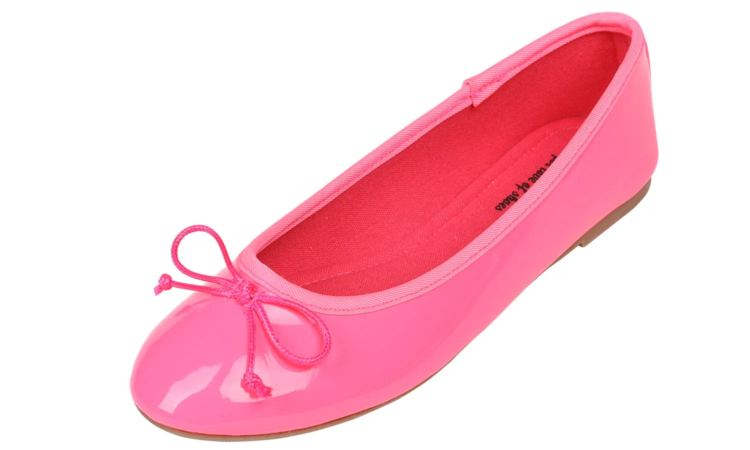 Feversole Women's Macaroon Neon Pink Memory Foam Cushion Insock Patent Ballet Flat