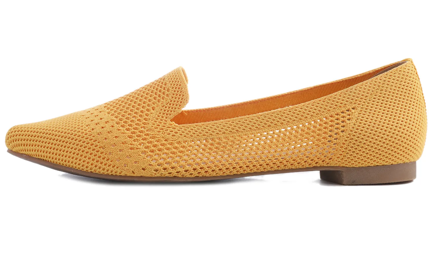 Feversole Women's Woven Fashion Breathable Knit Flat Shoes Pointed Loafer Yellow