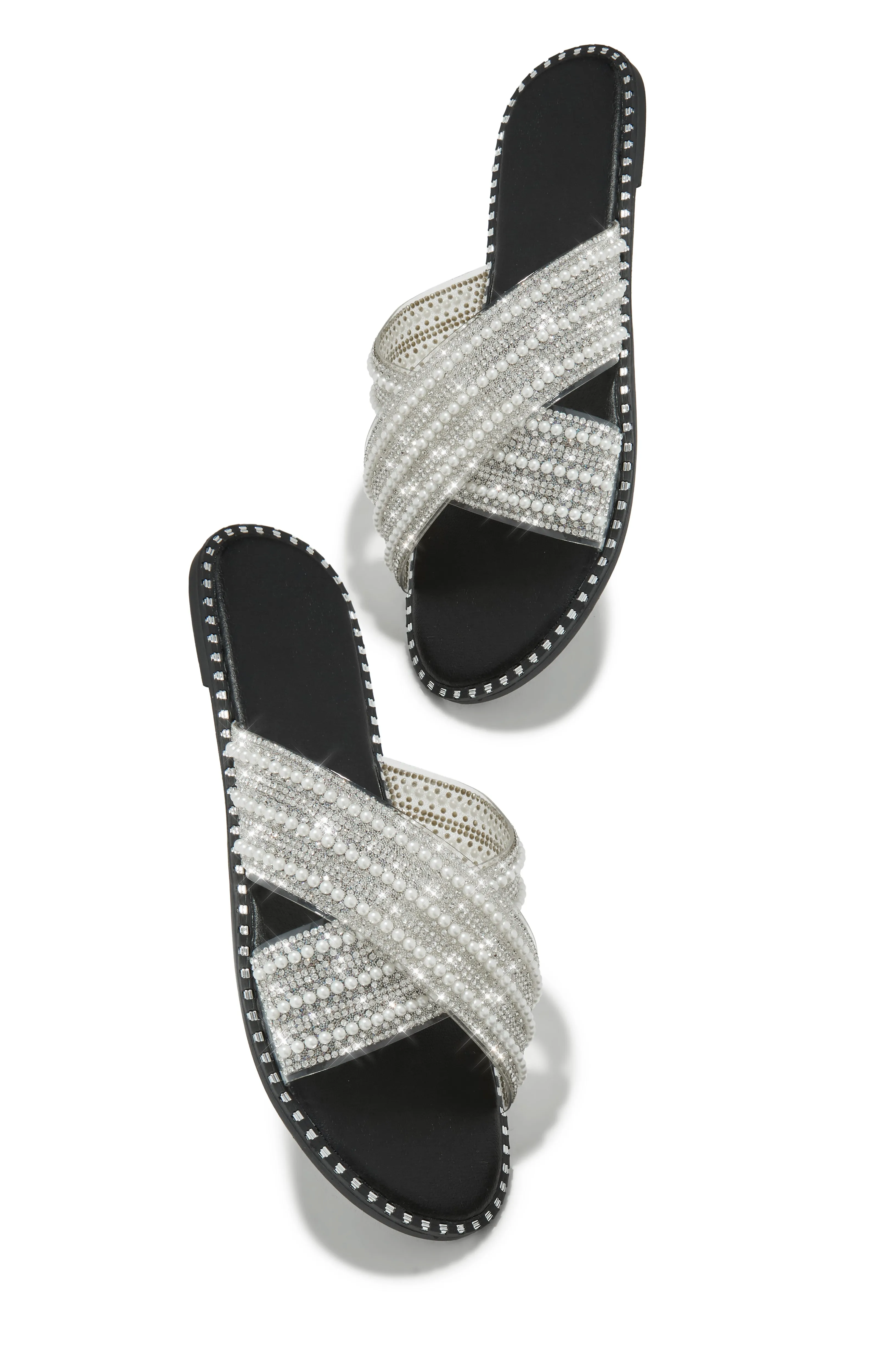 Fun Weekend Embellished Slip On Sandals - Black