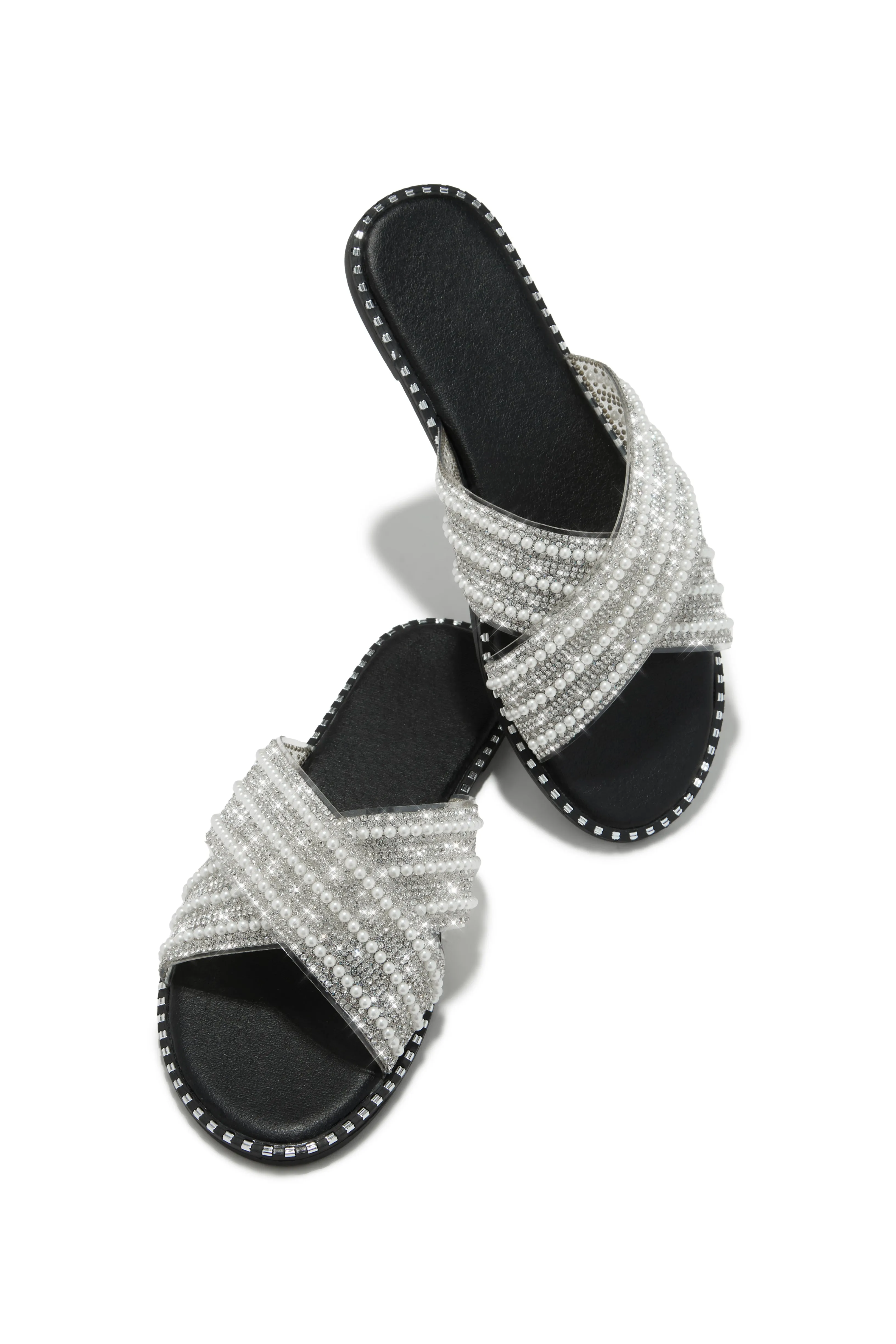 Fun Weekend Embellished Slip On Sandals - Black