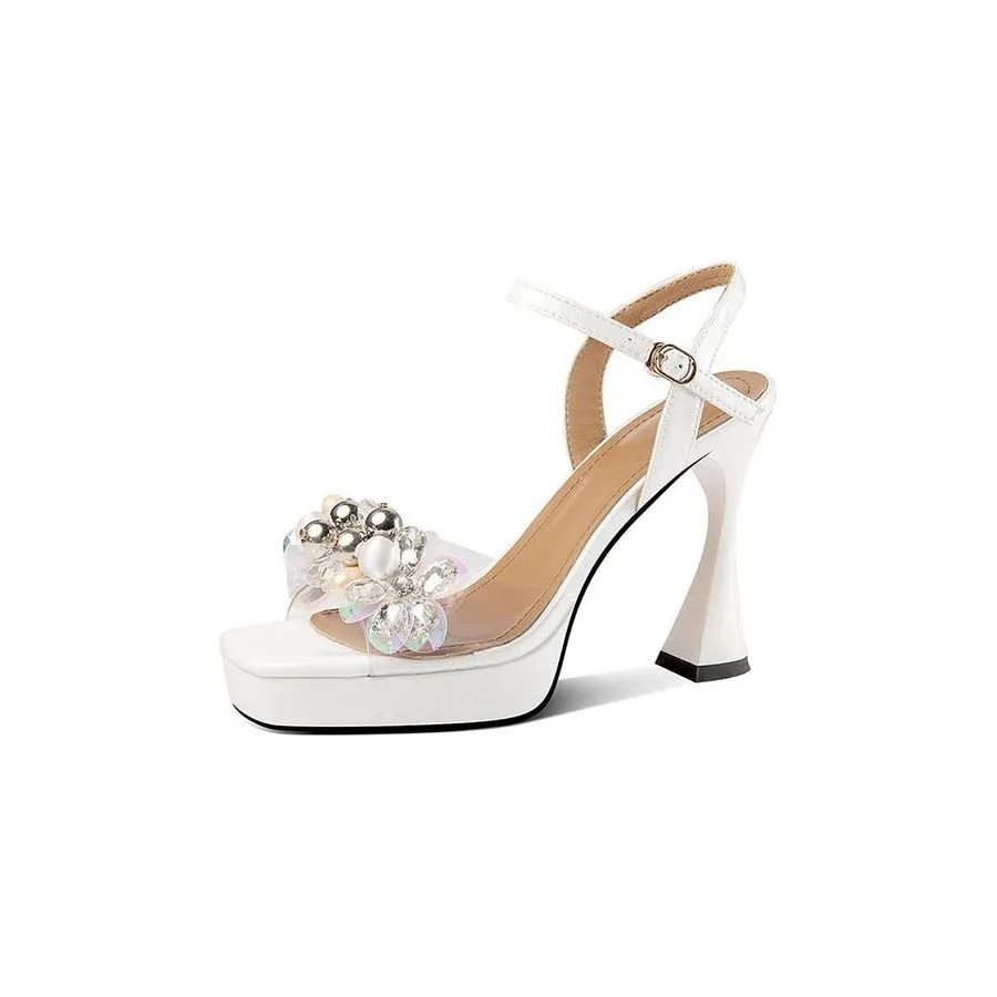 Glamorous Crystal Buckle Strap High Heel Sandals