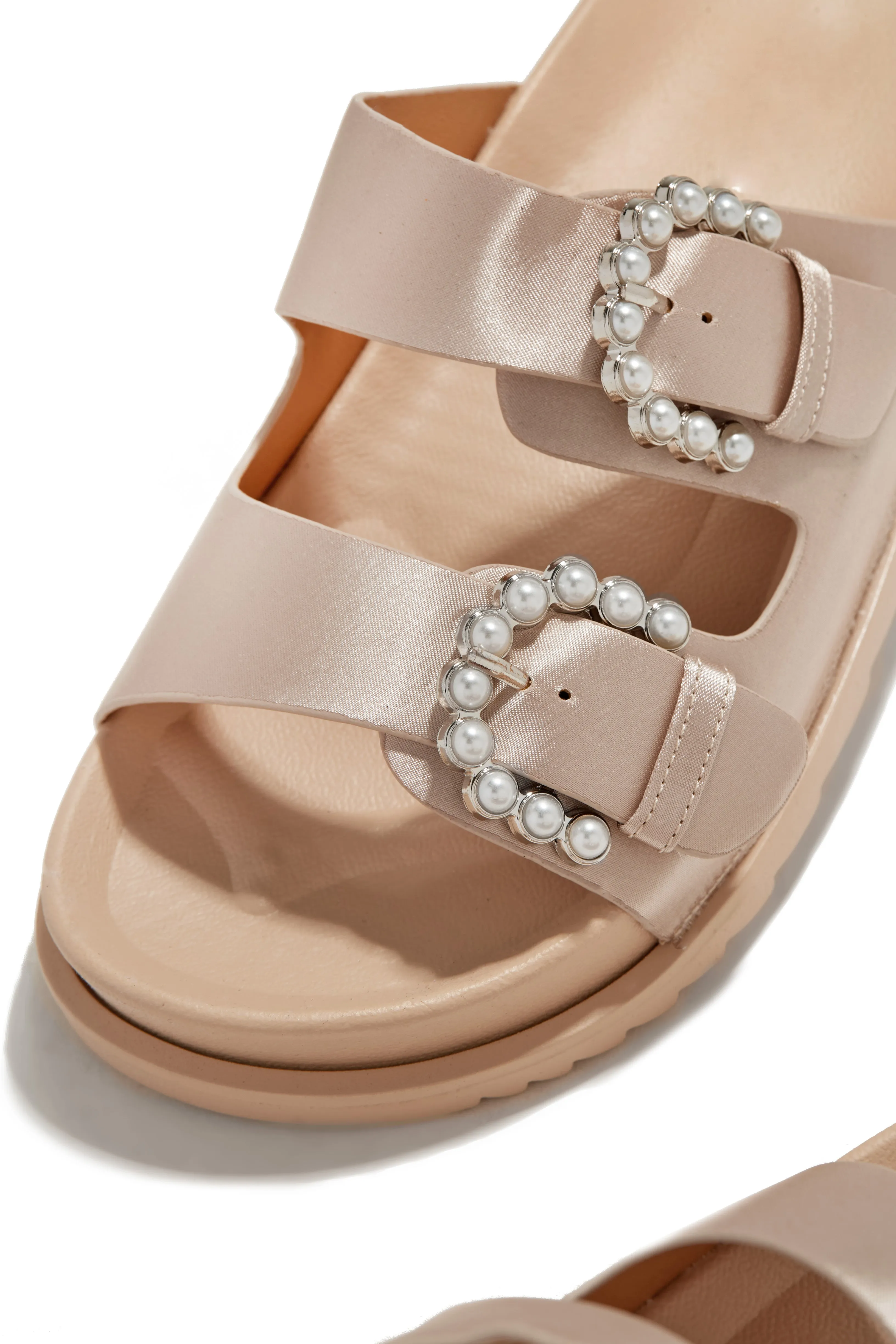 Golden Beaches Embellished Slip On Sandals - Nude