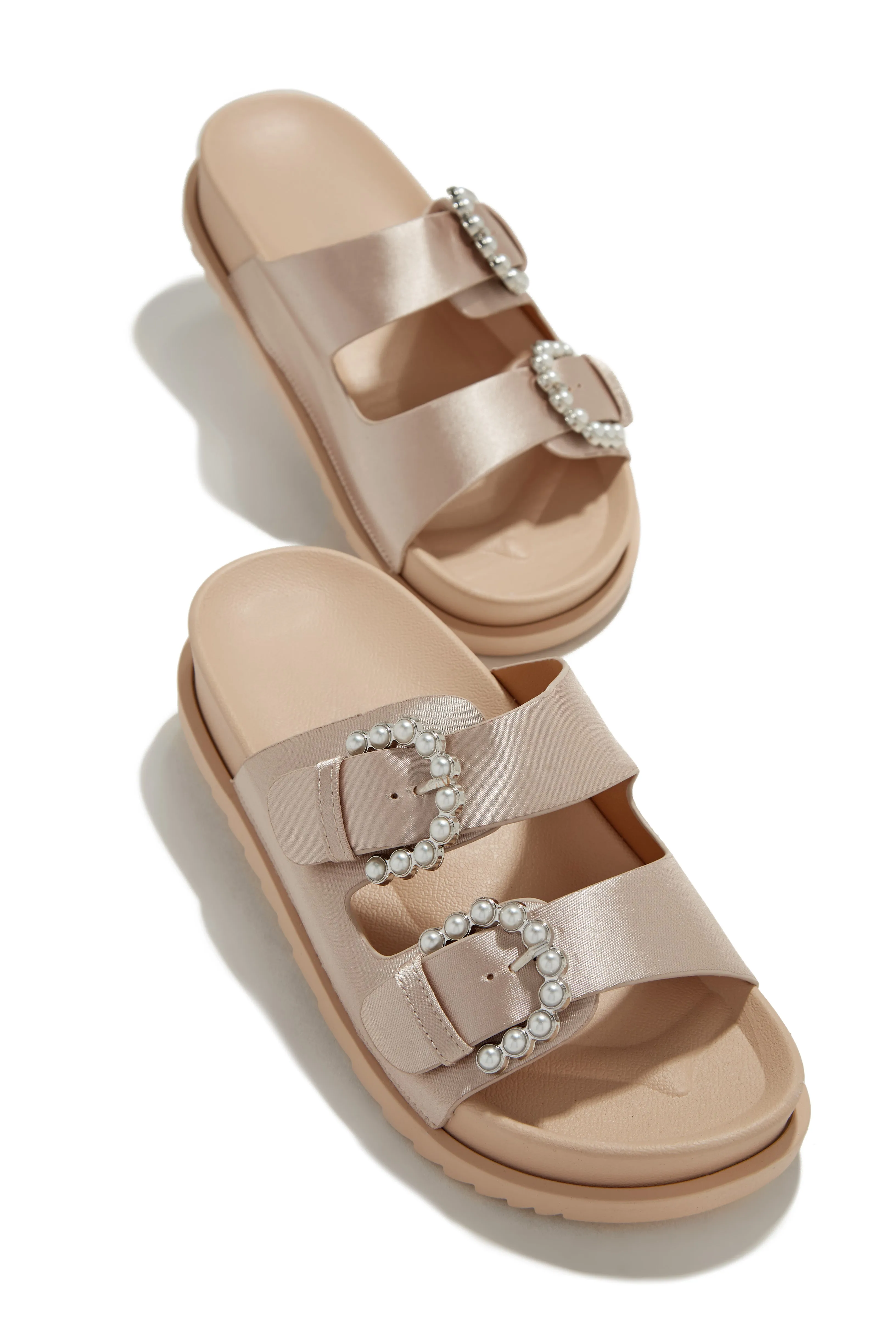 Golden Beaches Embellished Slip On Sandals - Nude