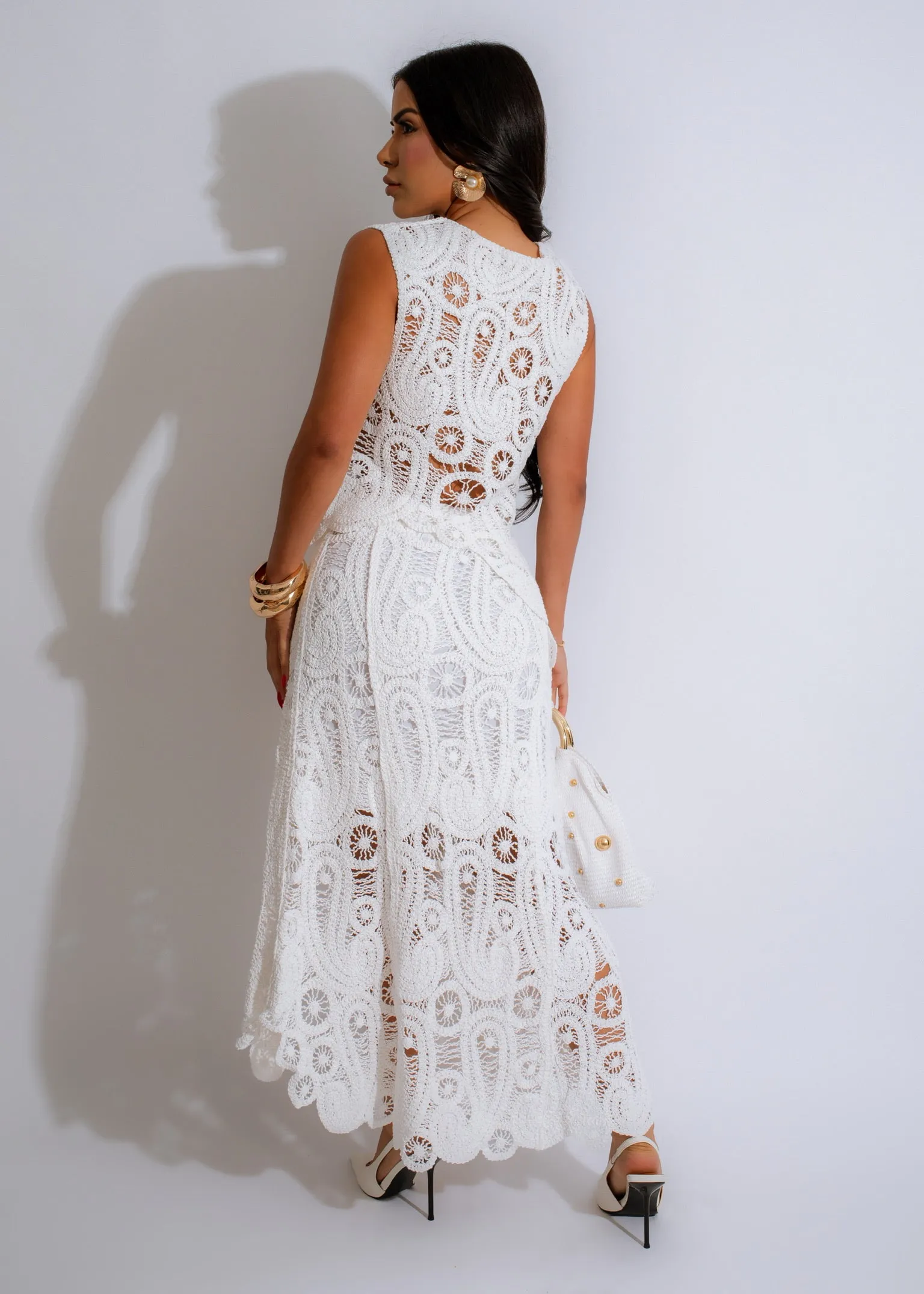 Lace Dream Crochet Skirt Set White