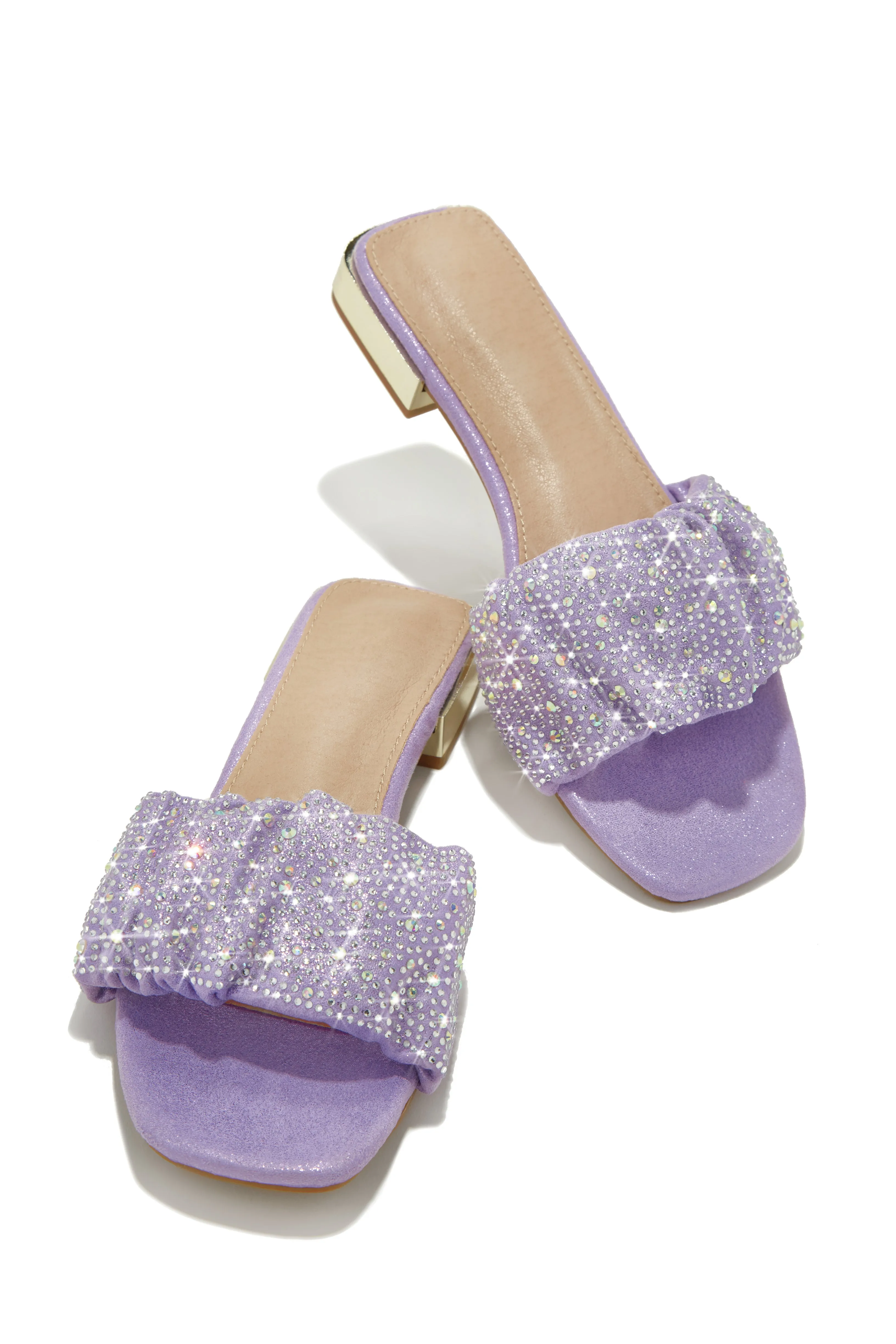 Long Weekend Ready Embellished Slip On Sandals - Lilac