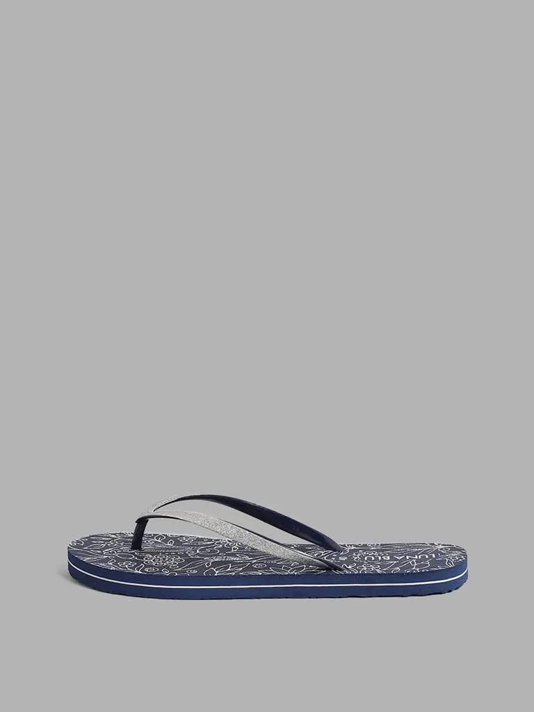 Blue Floral Luna Blue Flip Flop with Optimized Design