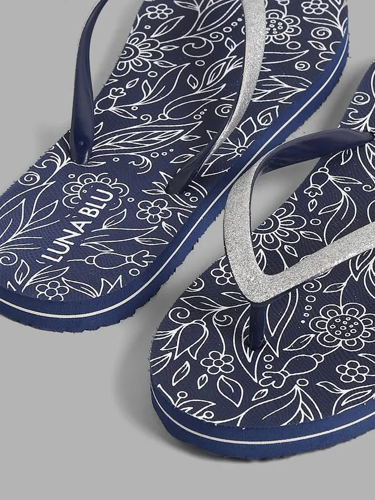 Blue Floral Luna Blue Flip Flop with Optimized Design