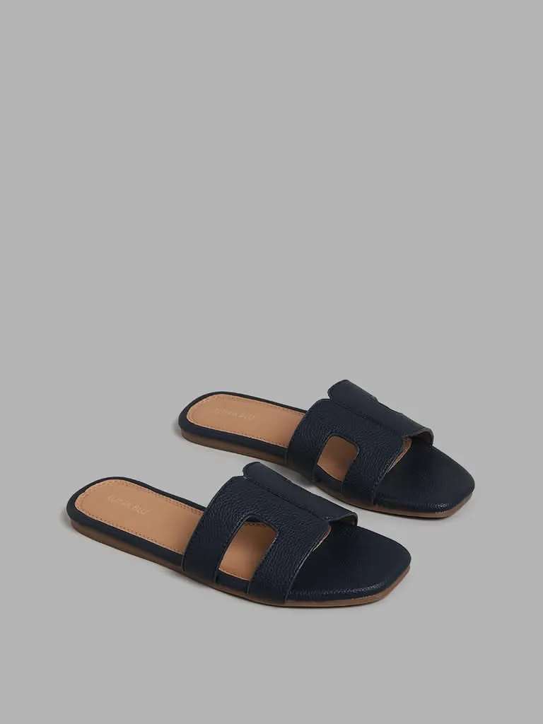 LUNA BLU Navy Slip-On Sandals