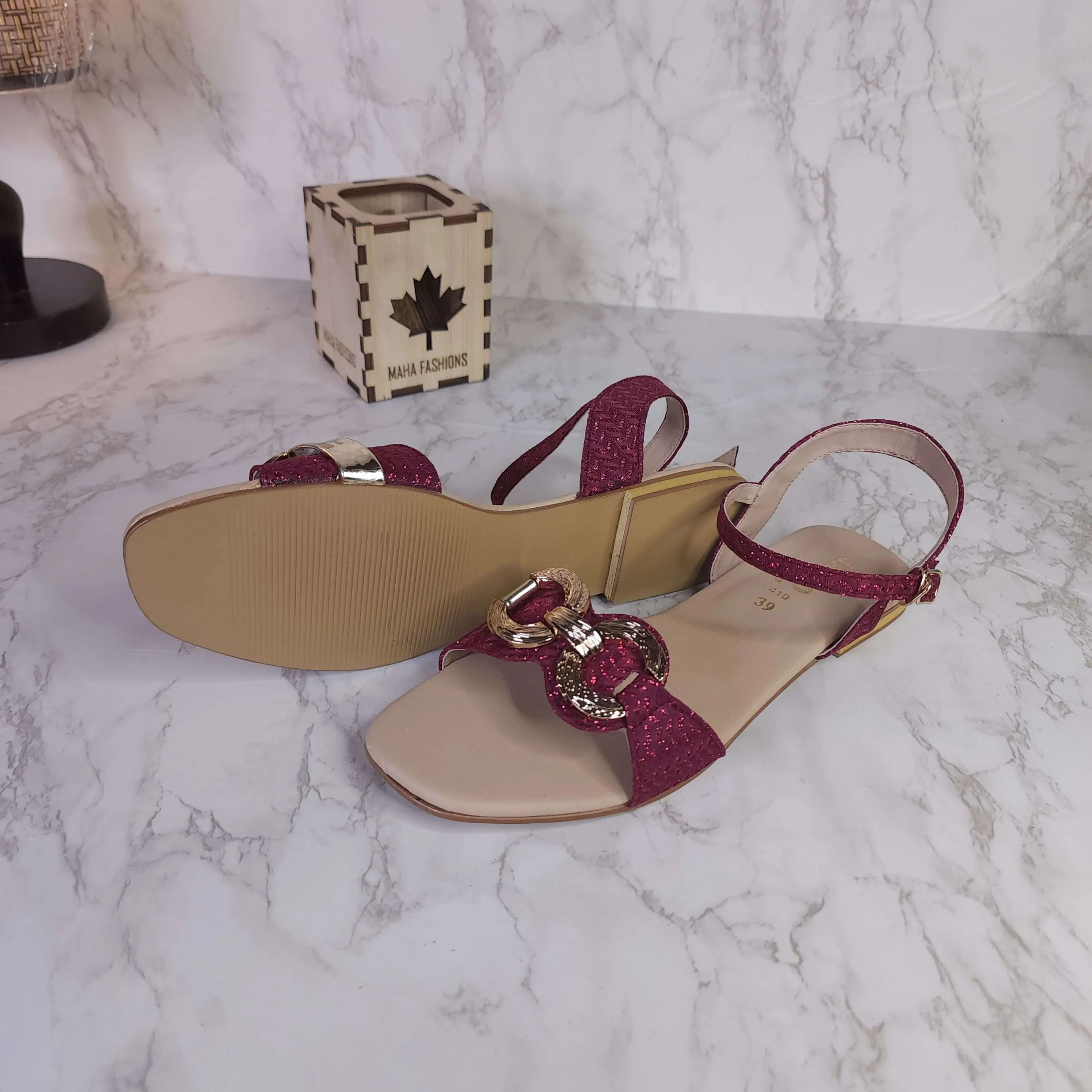 Maroon Buckle Sandals