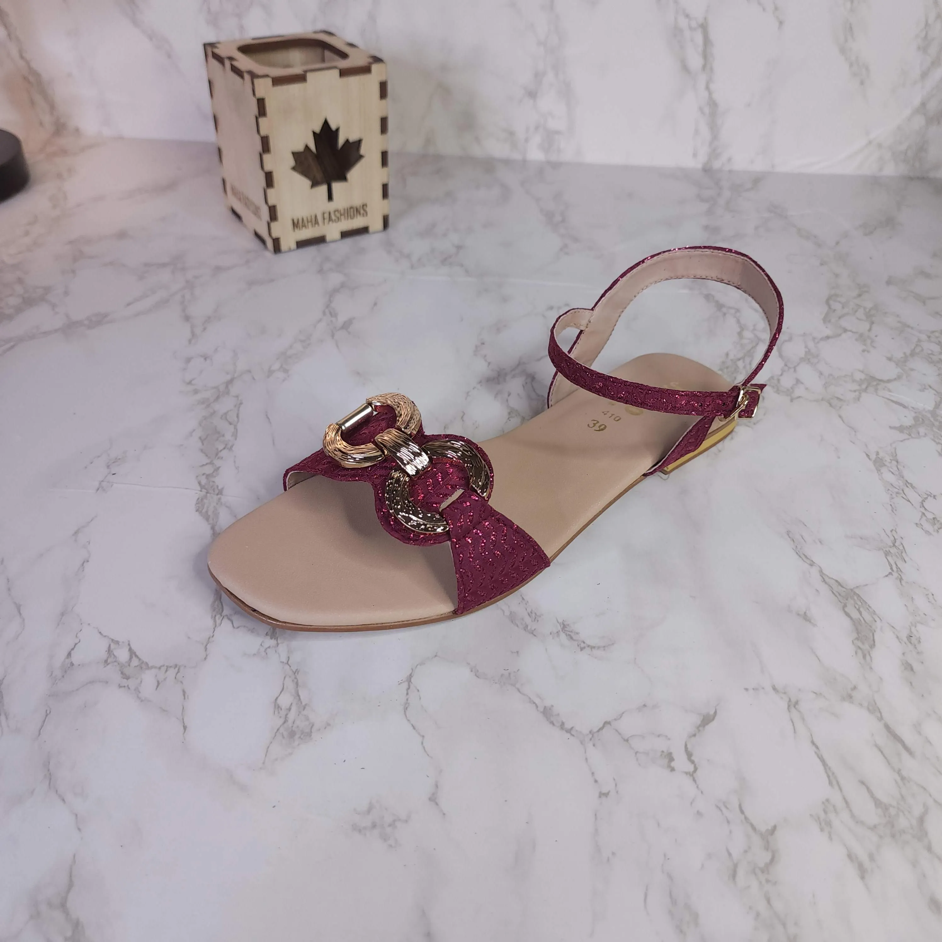 Maroon Buckle Sandals