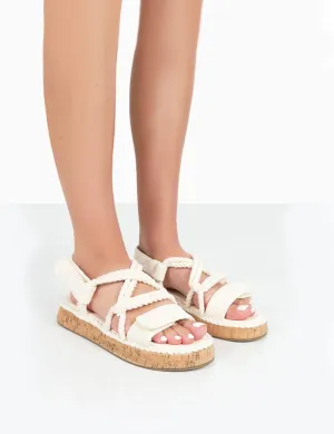 Miami Ecru Rope Flatform Lace Up Sandals